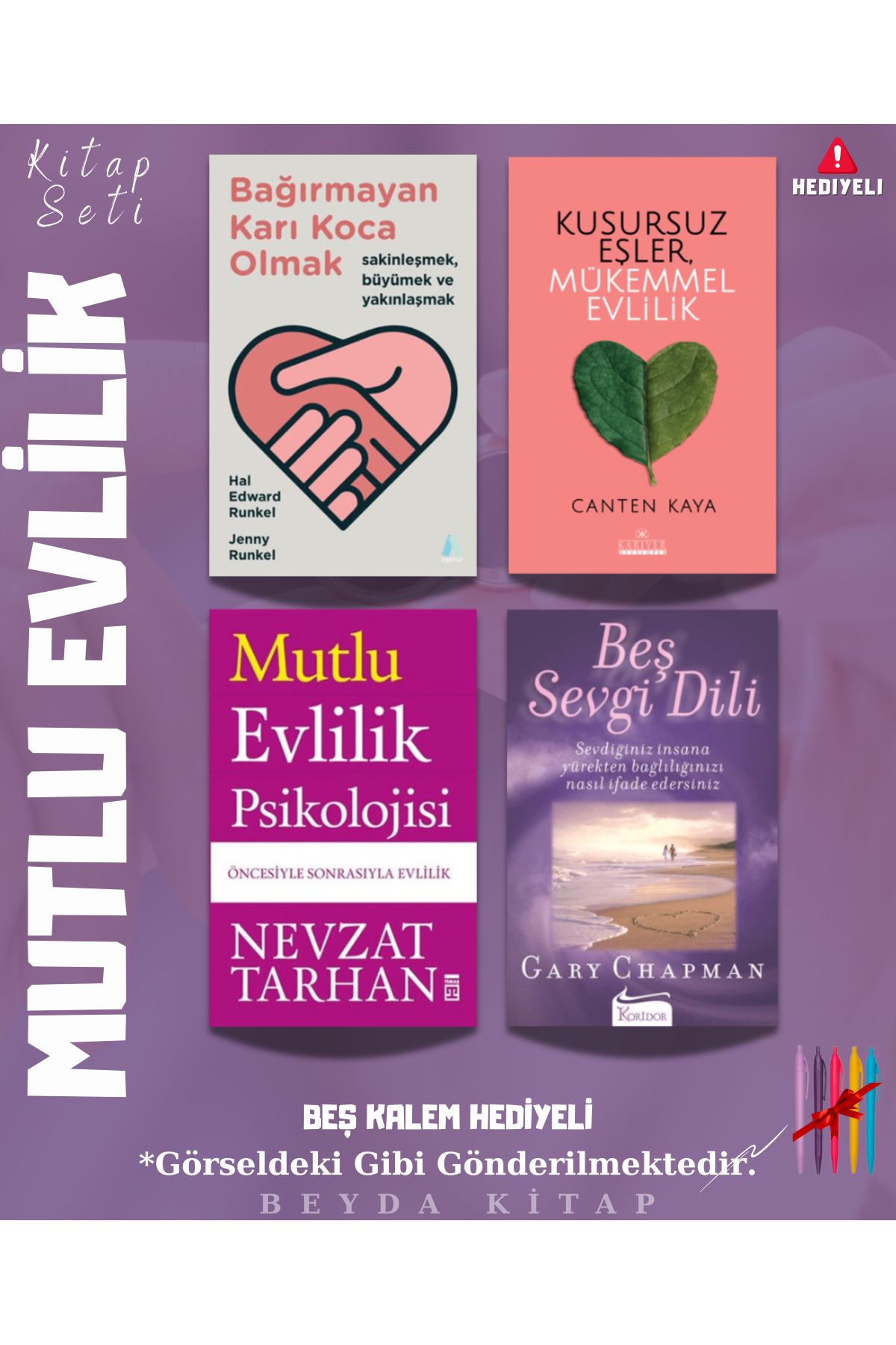 Aganta Yayınları Mutlu Evlilik Kitap Seti (4 Kitap) Bağırmayan Karı Koca Olmak, Beş Sevgi Dili, EVLKADY1