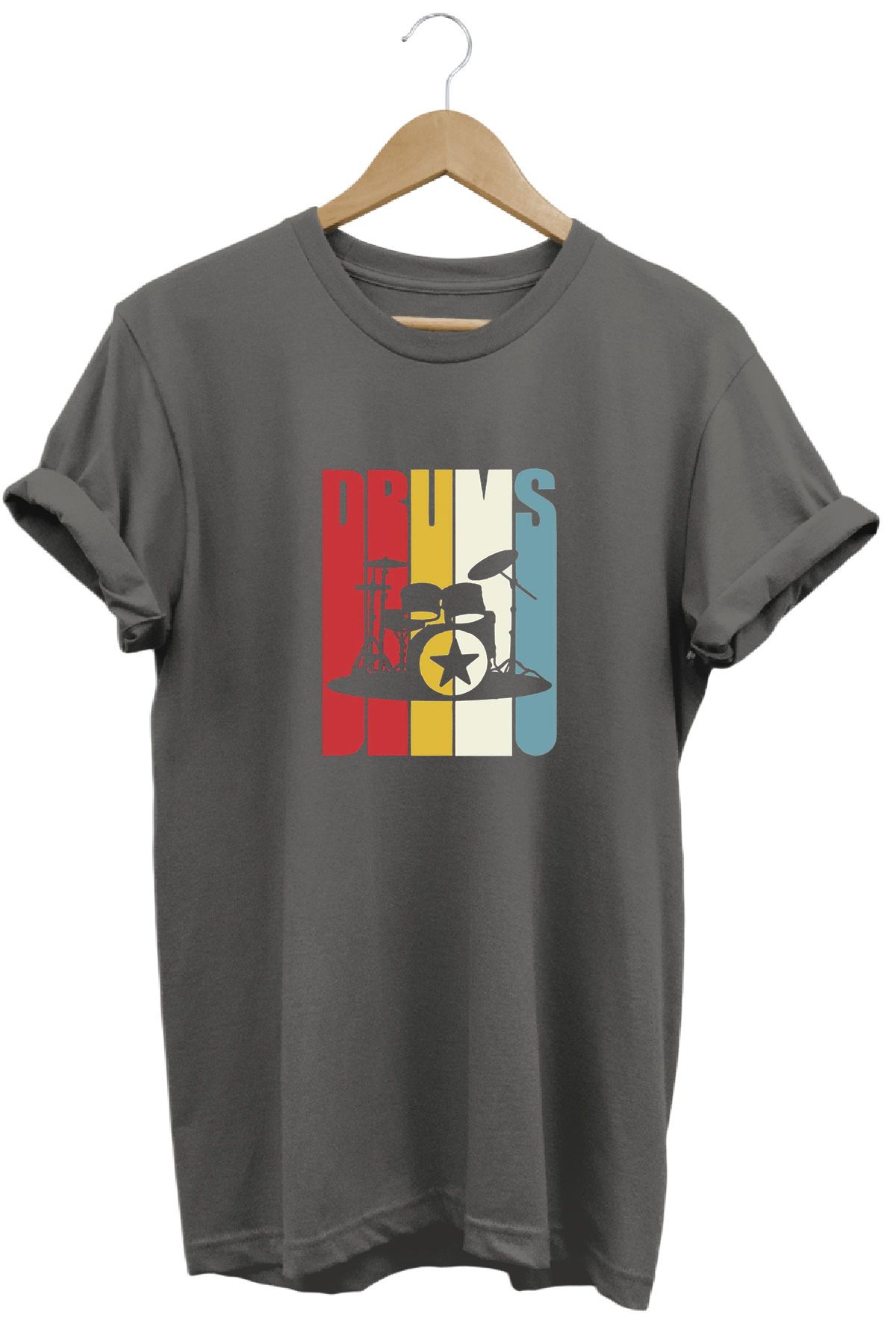 remonz Drum Davul Baskılı %100 Pamuk Regular Fit Bisiklet Yaka T-shirt