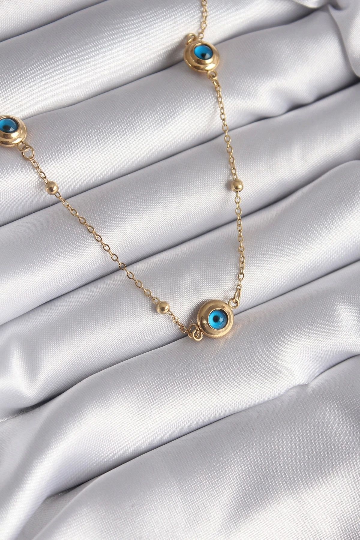 STOREMAX 316L Çelik Gold Renk Nazar Boncuk Model Kadın Kolye