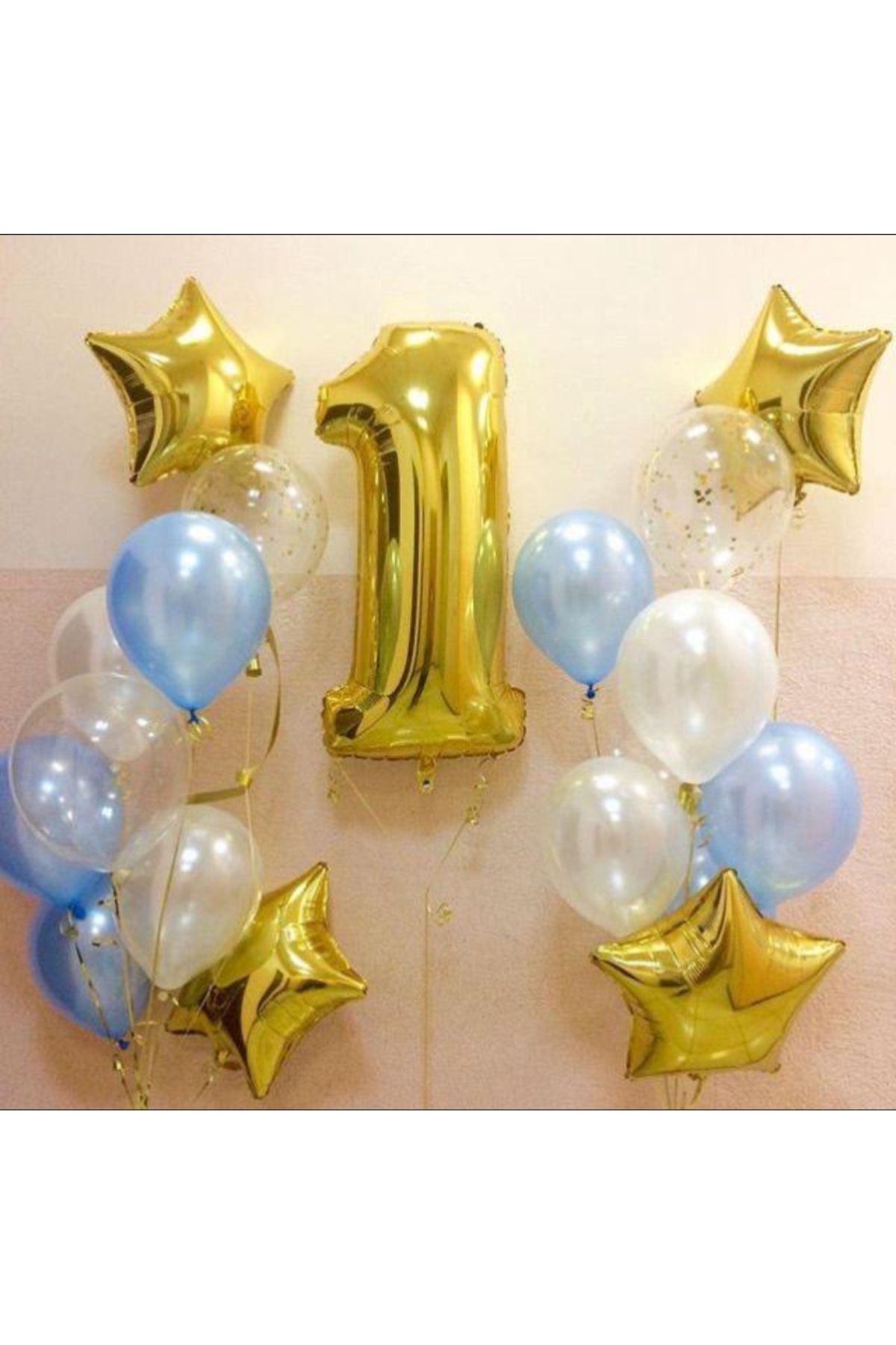 SİNDA 1 Yaş Gold Renk Konsept - Doğum Günü Partisi Süsü Yıldız Folyo Balon