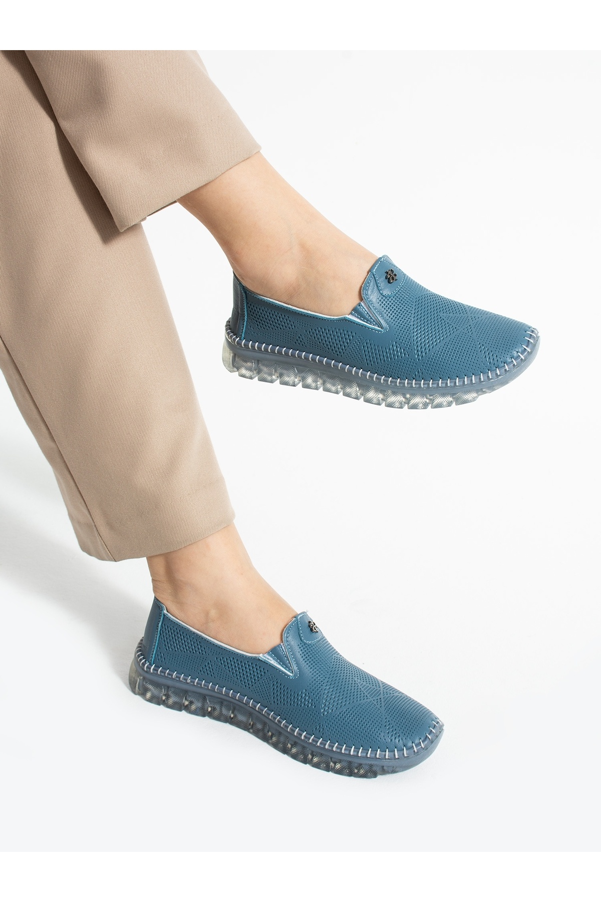 ALEMDAR AYAKKABI-Vamos Blue Genuine Leather Women's Shoes 2