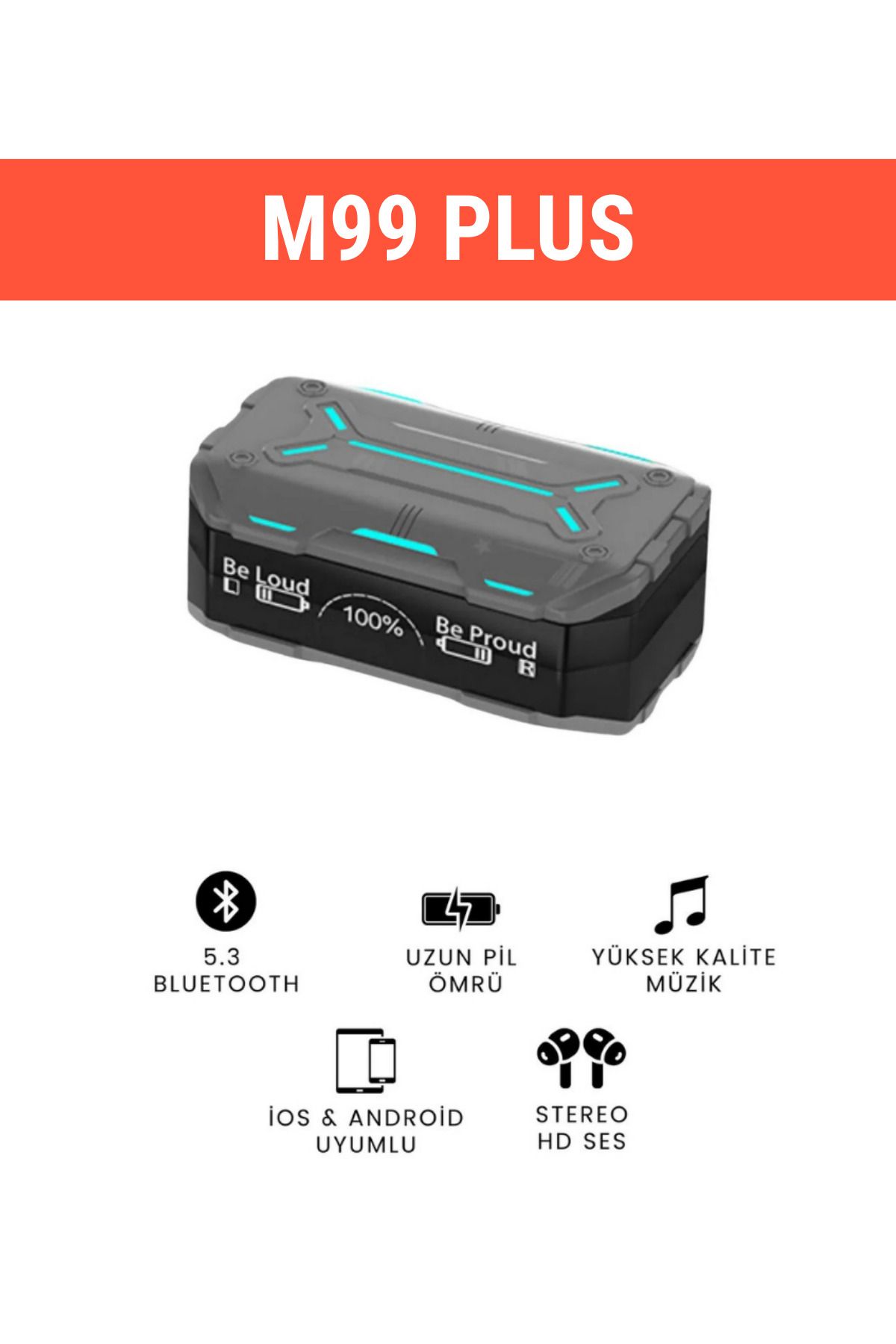 WUNİT M99 Plus Ios Ve Android Tüm Telefonlara Uyumlu ENC Mod Aktif Kablosuz Bluetooth Kulaklık W