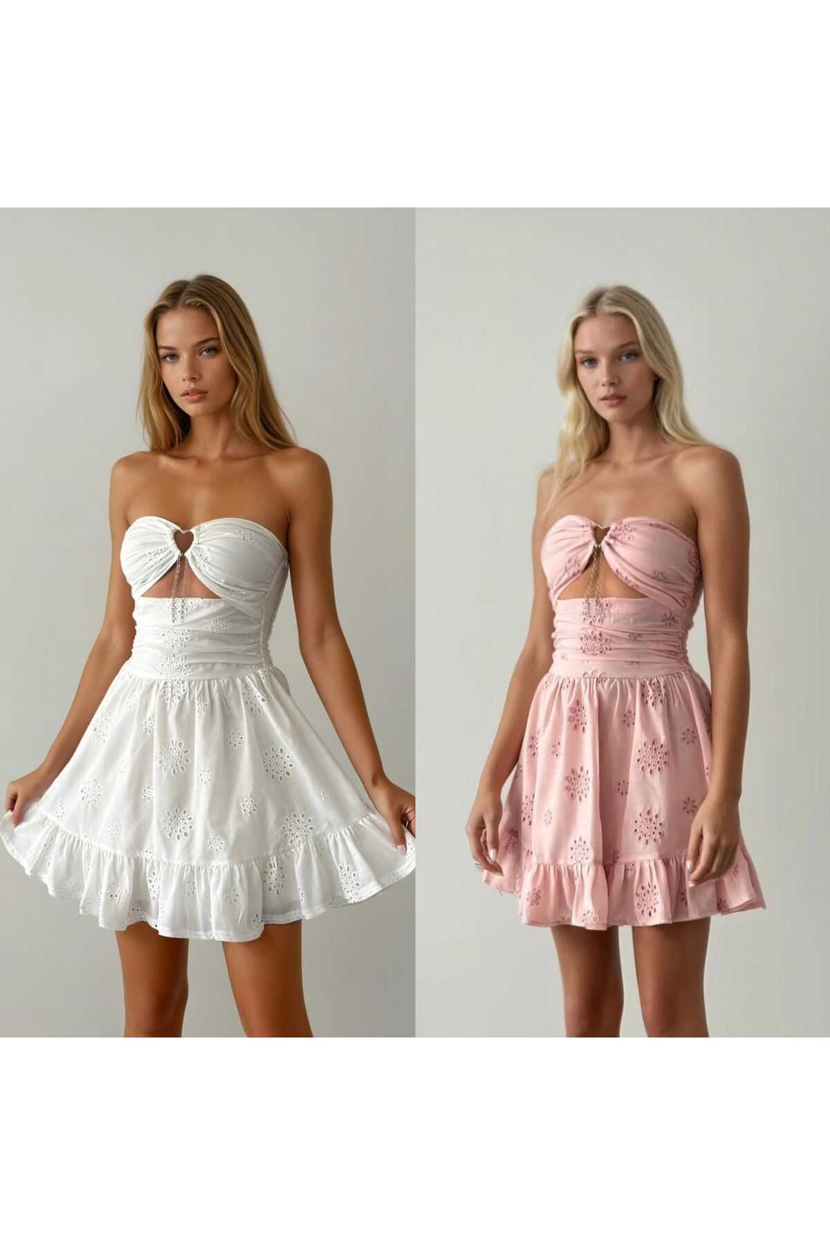 gülcanla moda Pembe Fisto Mini Elbise
