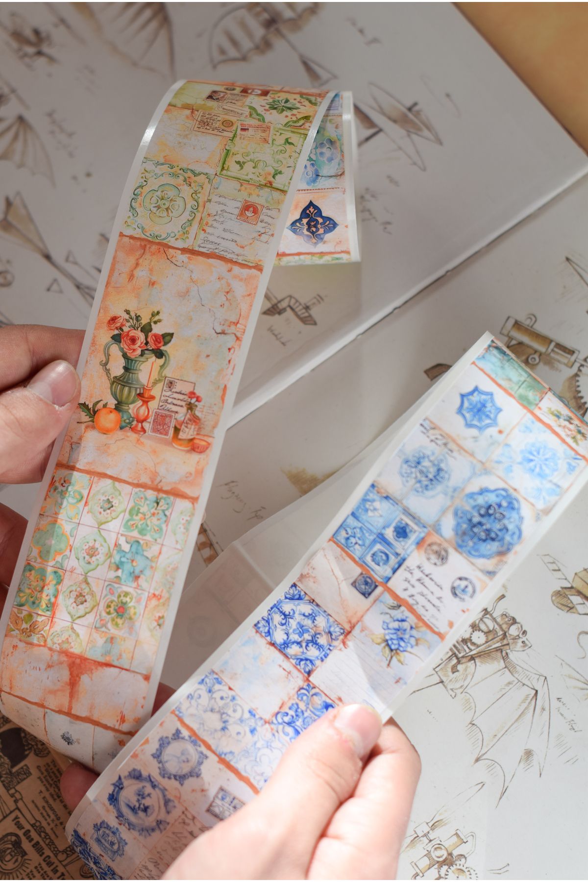GÖKÇETasarım Mavi - Yeşil Çini Temalı Washi Bant (5 cm x 2 m) / Washi Tape, Scrapbook
