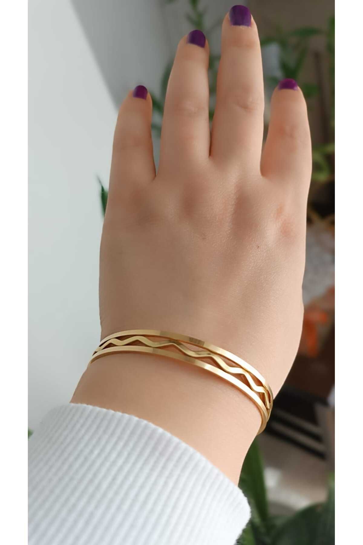 shop Çelik Kararma Yapmaz 1 adet Zigzag 2 adet Düz Model Şık Zarif 3'lü Ajda Bilezik