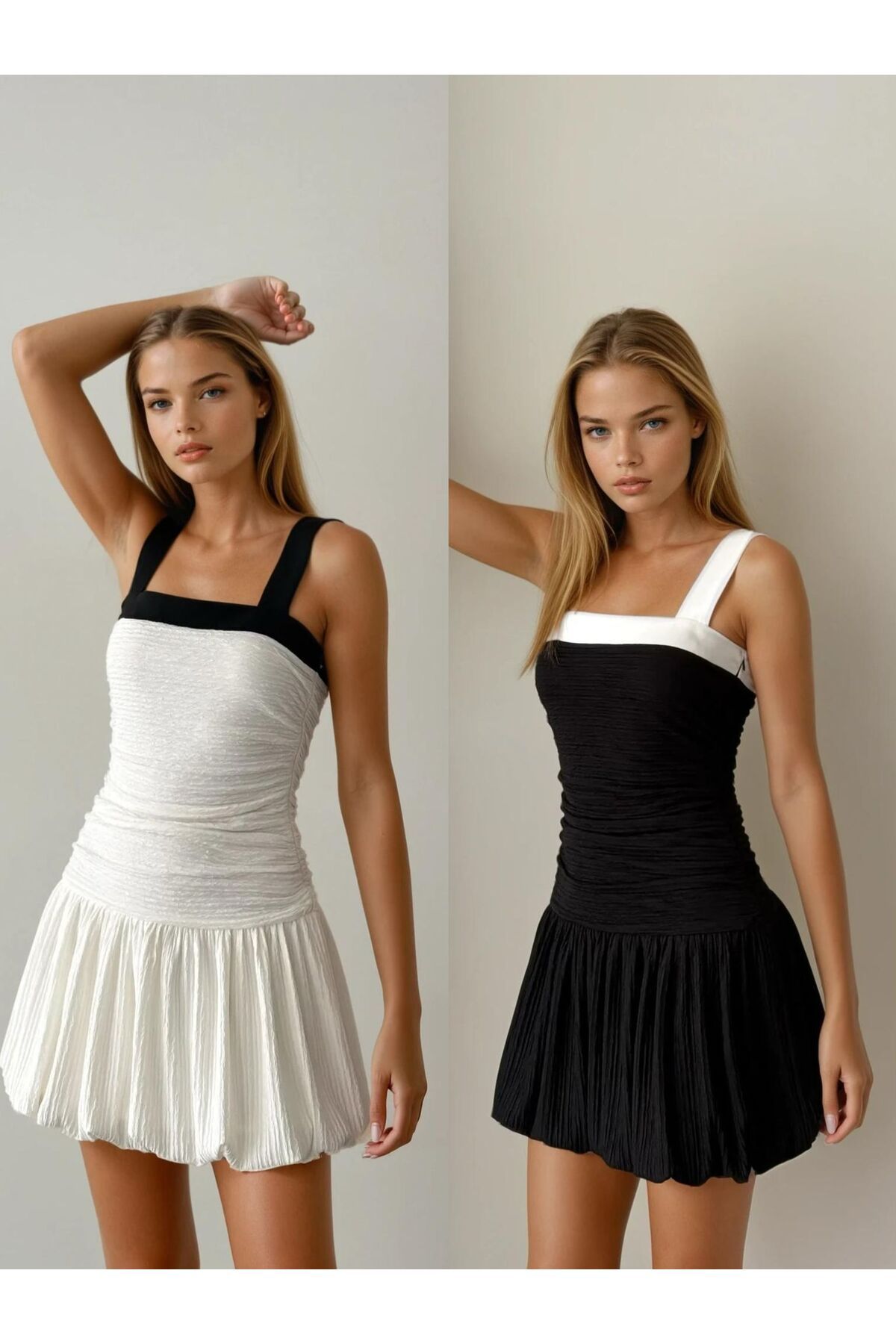 gülcanla moda Ekru Tasarım Mini Drapeli Elbise