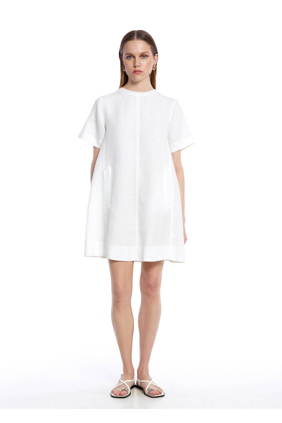 Knitss Beyaz Mini Keten Elbise