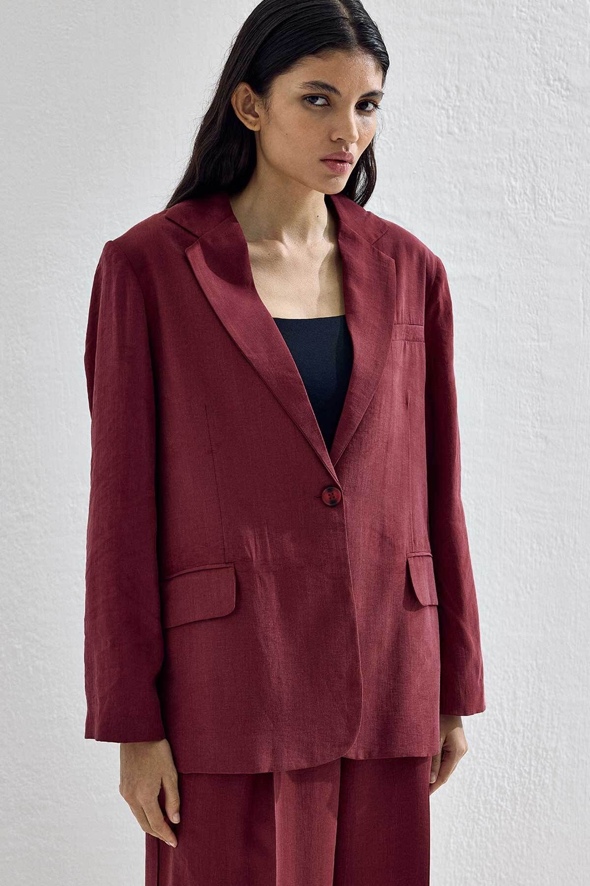 Hooopstore Lyocell Cupra Blazer Bordo Ceket