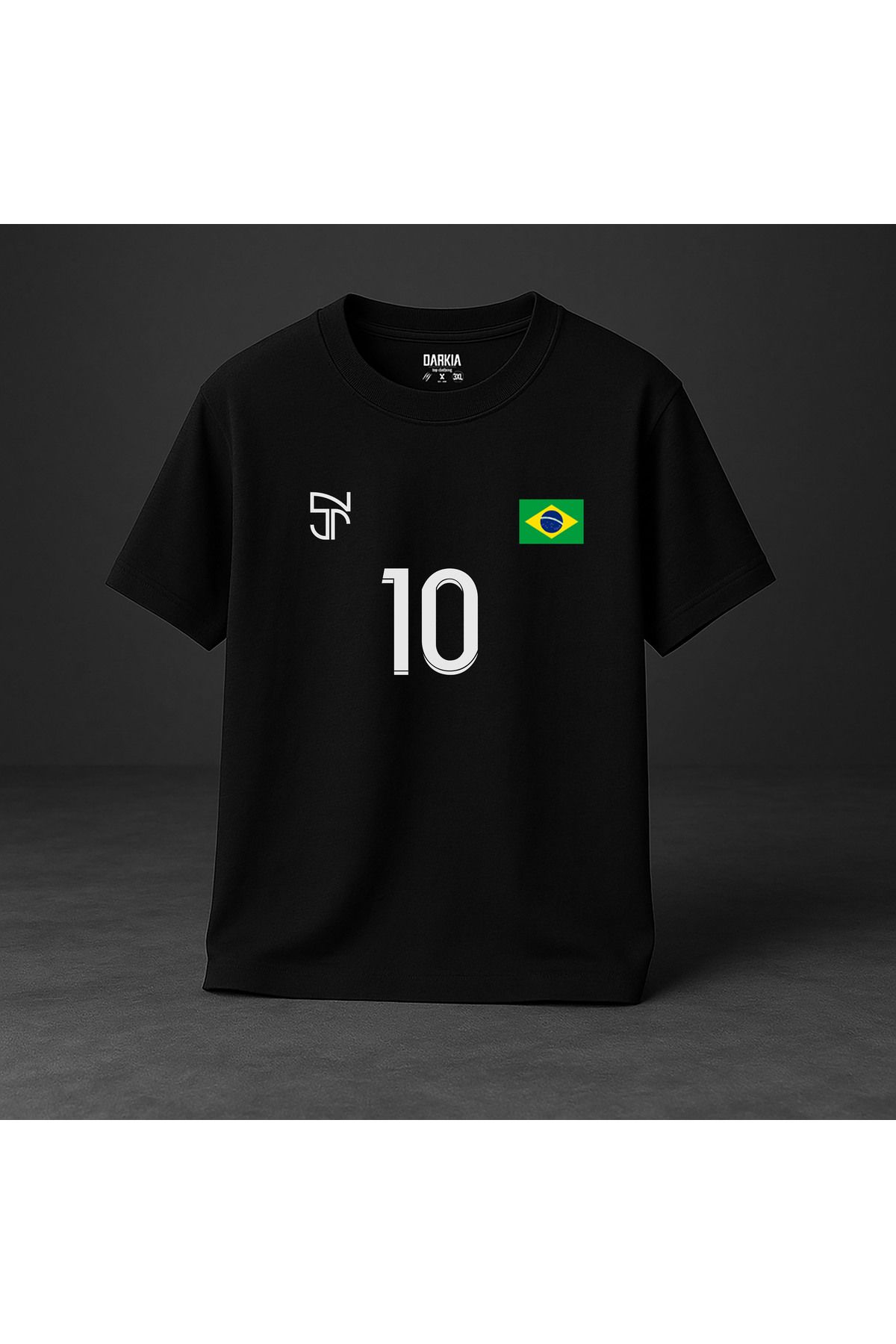 sielta Futbolcu Neymar JR Baskılı Bisiklet Yaka Çocuk Yetişkin Siyah Tişört T-shirt