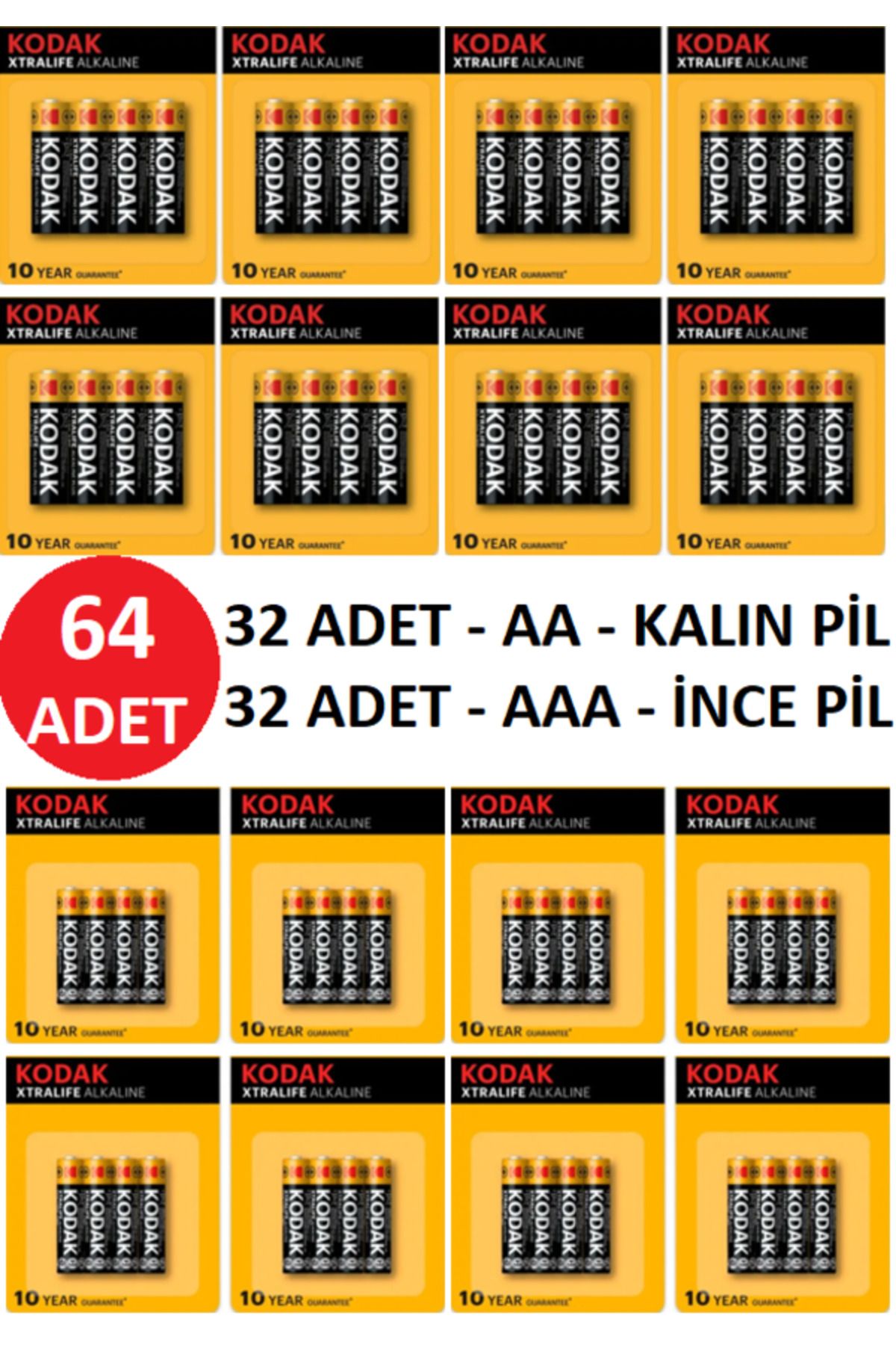 ANI OFİS KIRTASİYE A K Xtralife Alkalin Toplam (64) Adet Özel Pil Paketi - 32 Adet İnce Pil + 32 Adet Kalın Pil