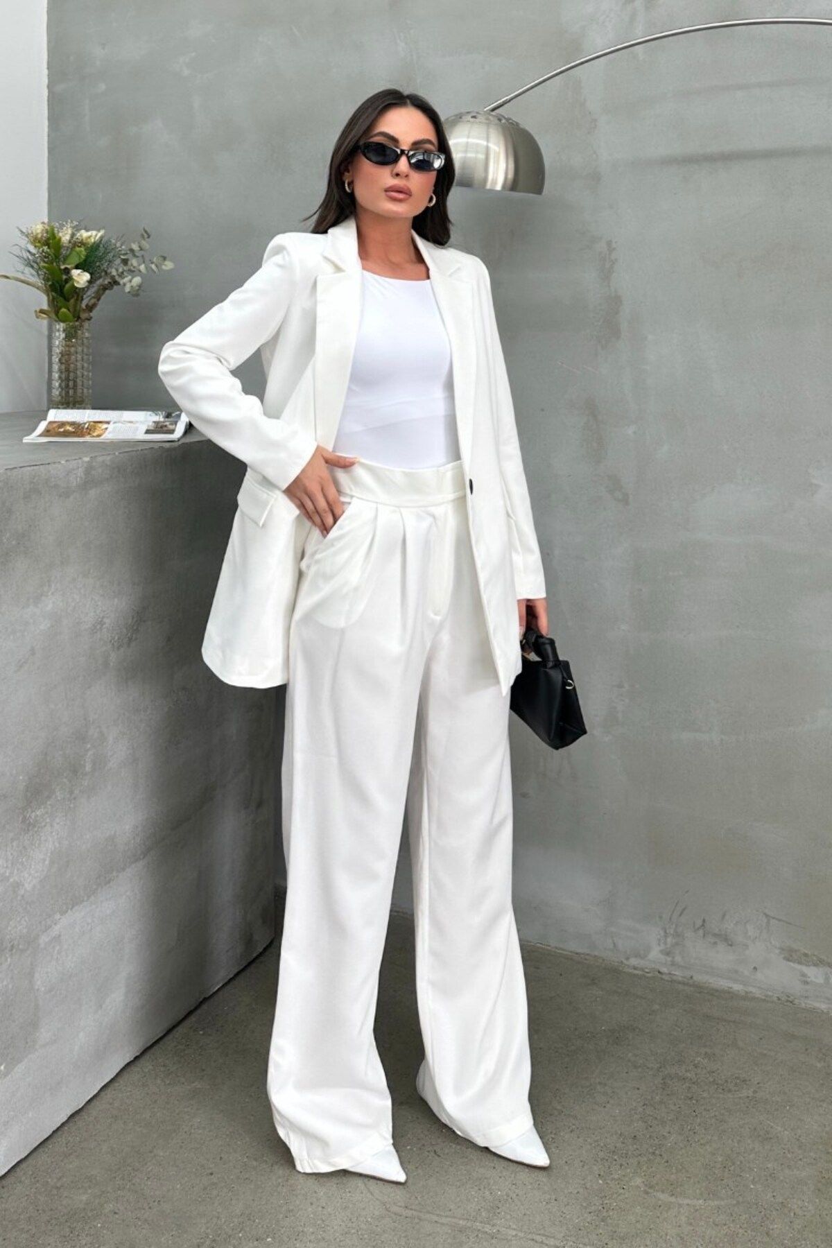 msm fashion Kadın Palazzo Pantolon Beli Cırtlı Çift Cepli Bol Paça Pantolon