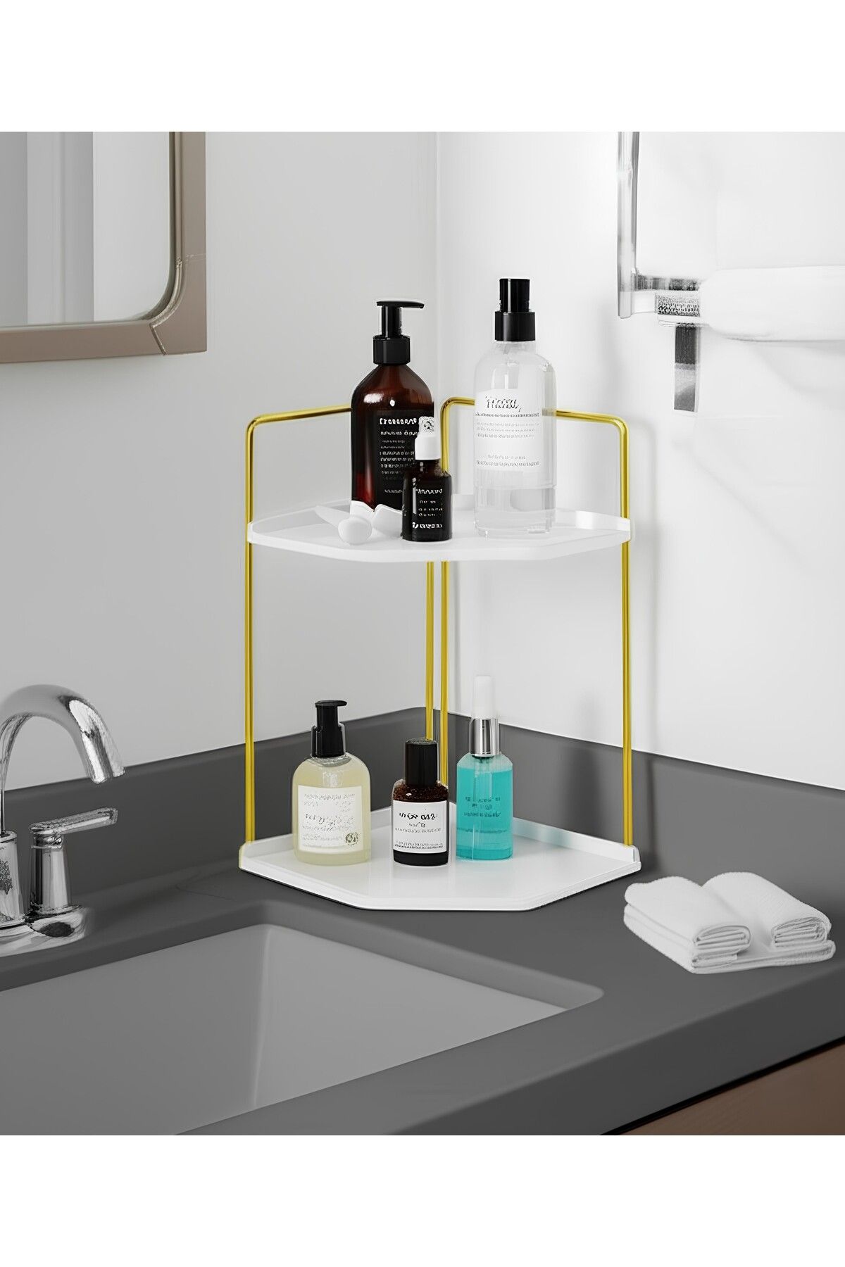 Okay Dekoratif Ahşap Organizer | Paslanmaz Çelik Organizer – Mutfak, Banyo, Salon, Çalışma Masası