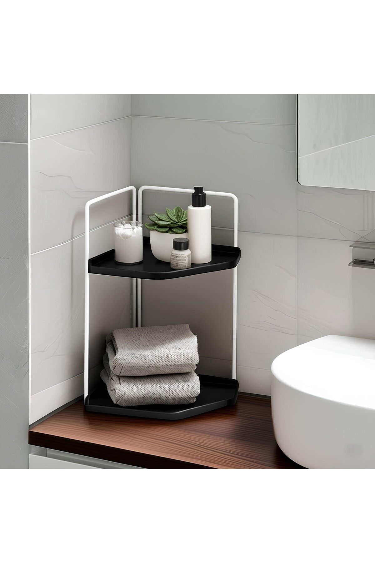 Okay Dekoratif Ahşap Organizer | Paslanmaz Çelik Organizer – Mutfak, Banyo, Salon, Çalışma Masası