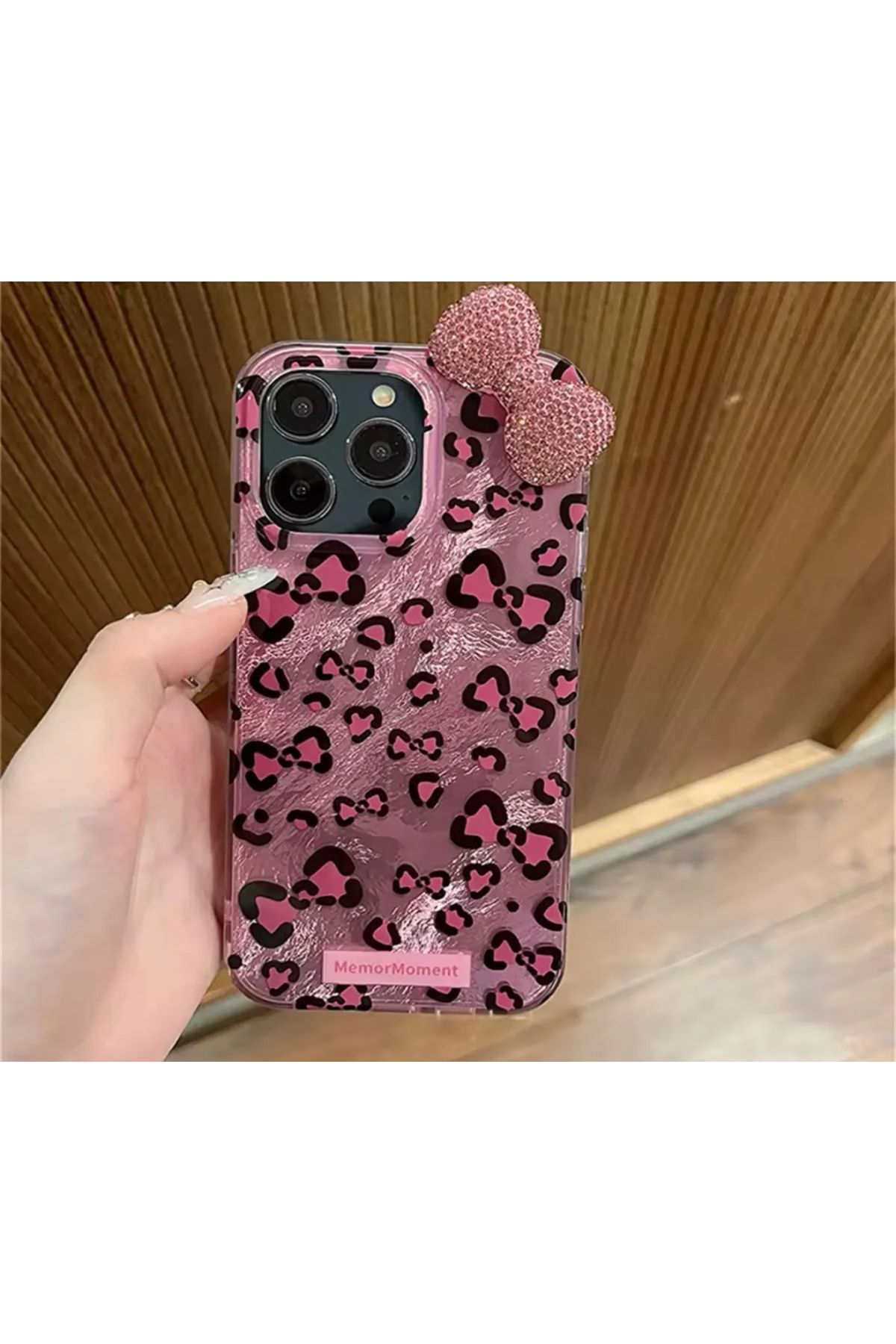 FİŞNEİLETİŞİM İPHONE 14 PROMAX UYUMLU FİYONKLU HOLOGRAMLI PEMBE LEOPAR DESENLİ KILIF