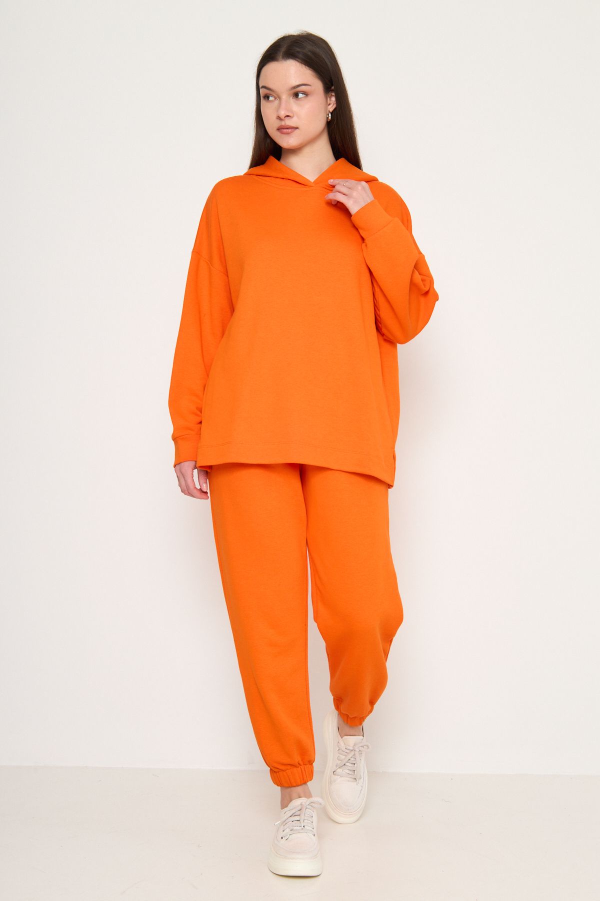 MODA Turuncu Kapüşonlu Sweatshirt-Eşofman Kadın Eşofman Takımı