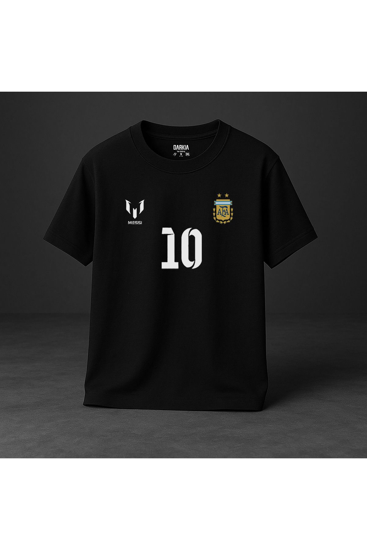 sielta Futbolcu Lionel Messi Baskılı Bisiklet Yaka Çocuk Yetişkin Siyah Tişört T-shirt