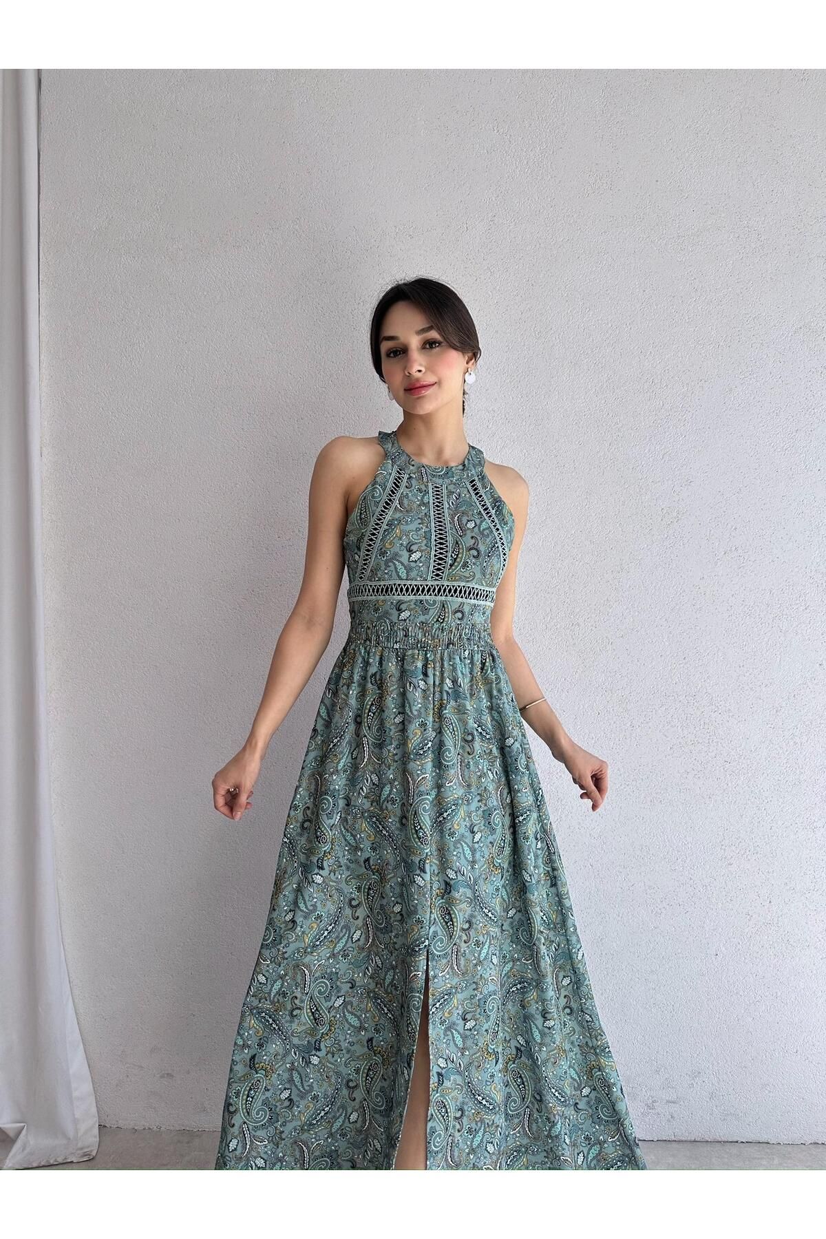 Mooi Butik SAMARA Maxi Elbise 3472 - Yeşil
