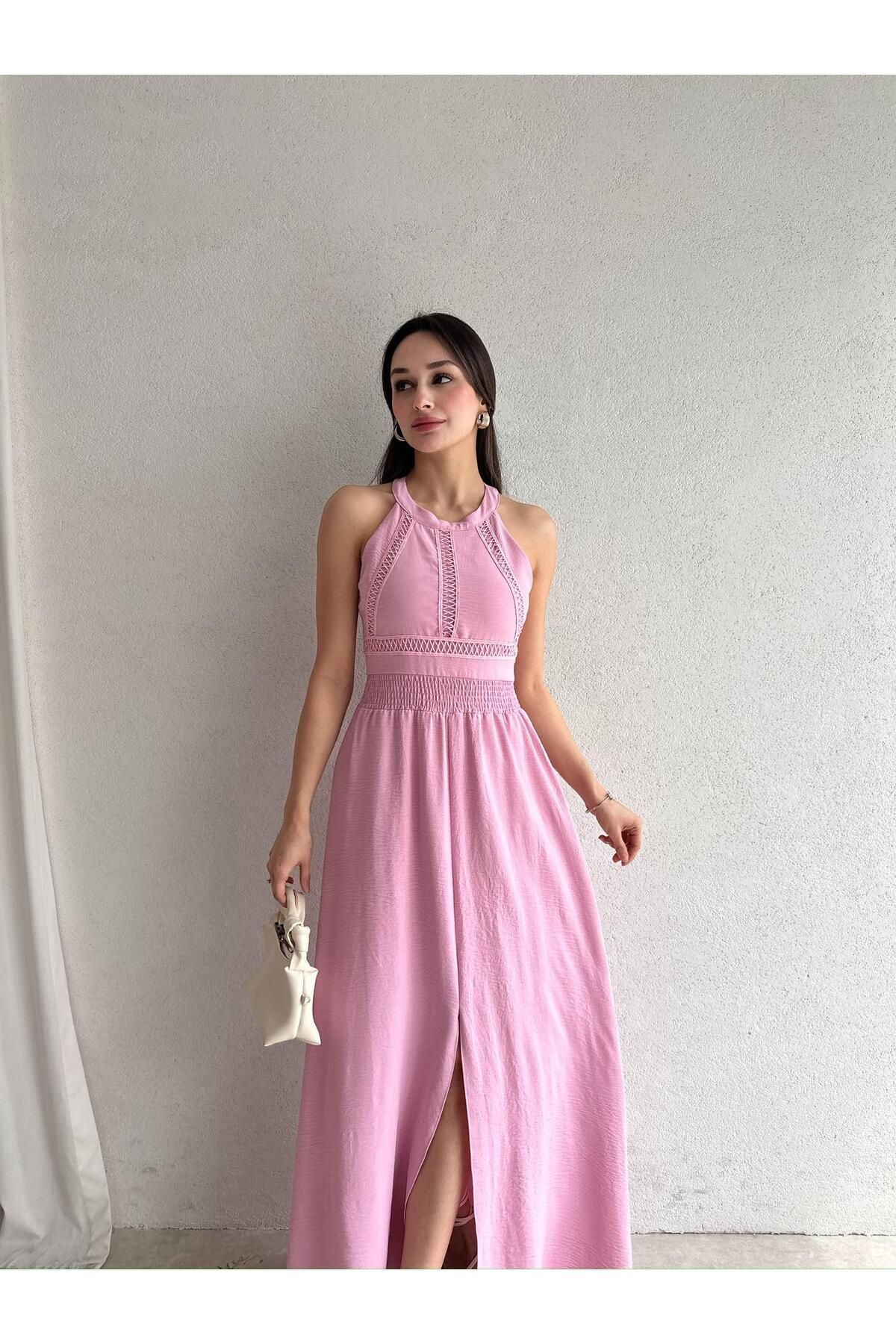 Mooi Butik SAMARA Maxi Elbise 3472 - Pembe