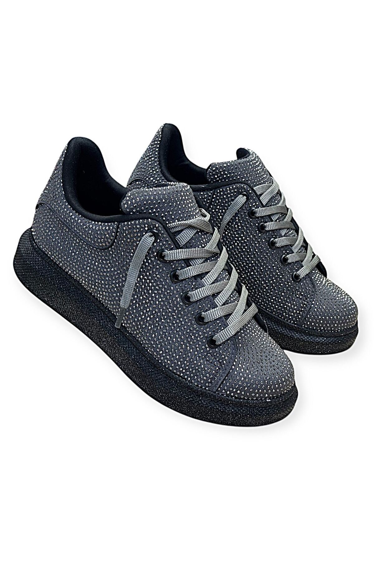 KAFKASLAR AYAKKABI TAŞLI İPLİ KALIN TABAN ORTOPEDİK SPOR SNEAKERS AYAKKABI