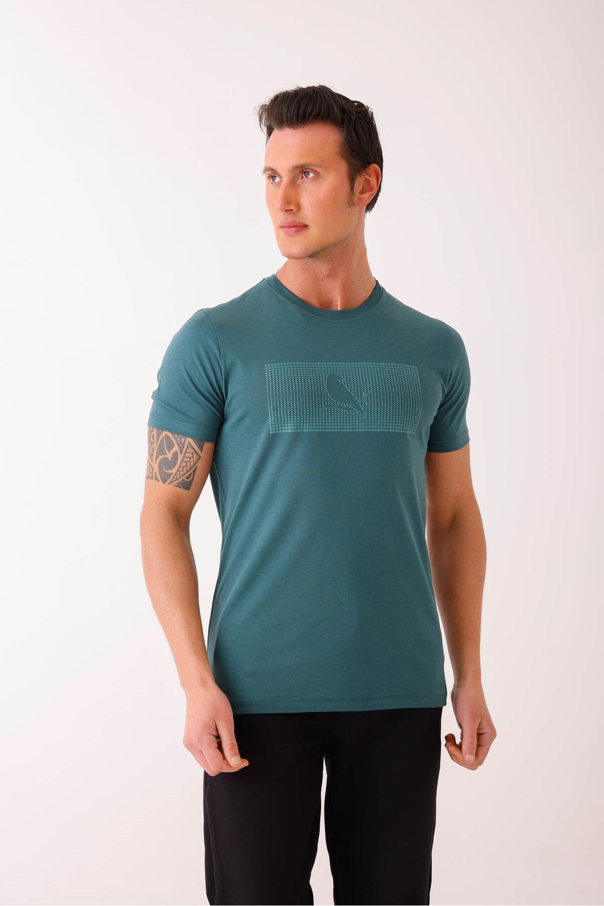 Decas SOLEMNIS Slim Fit Baskılı Basic Tişört - Yeşil