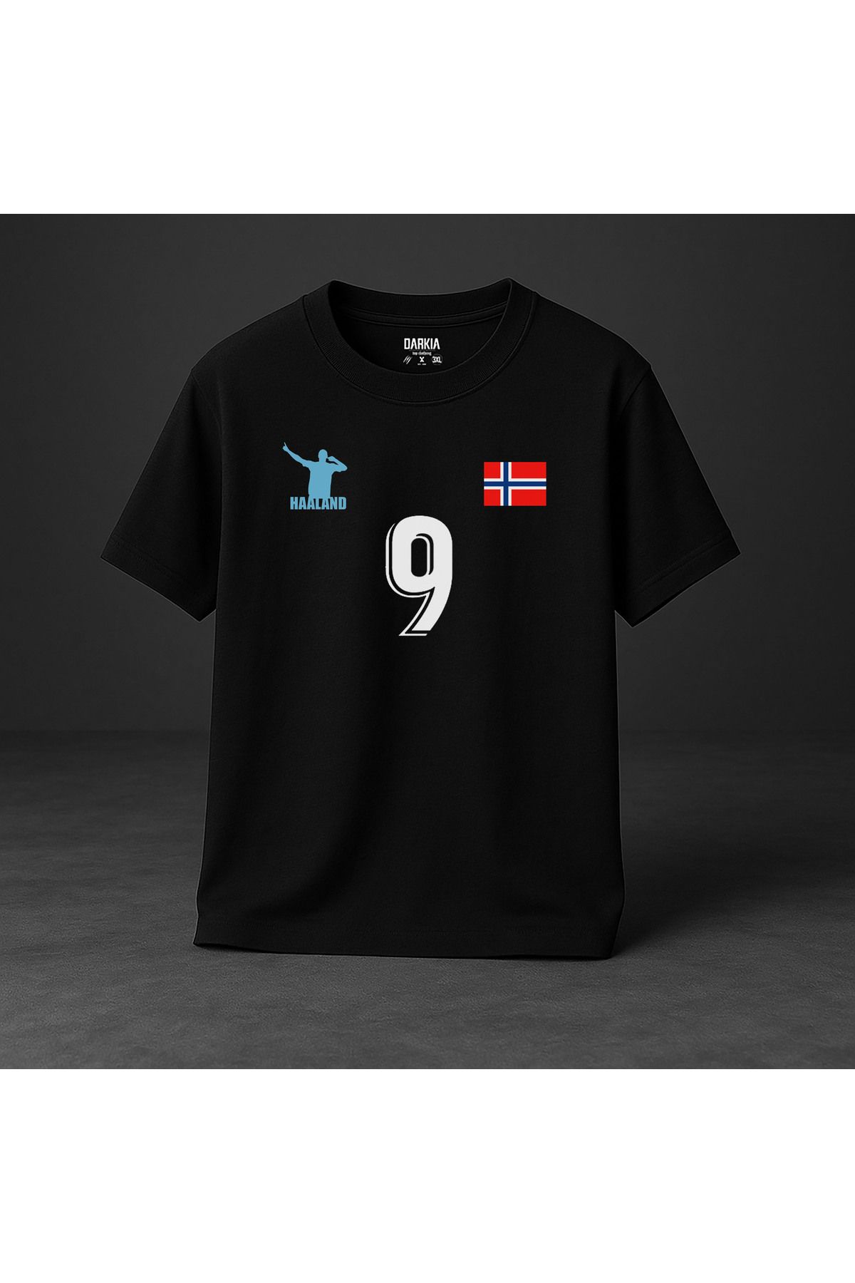 sielta Futbolcu Erling Haaland Baskılı Bisiklet Yaka Çocuk Yetişkin Siyah Tişört T-shirt