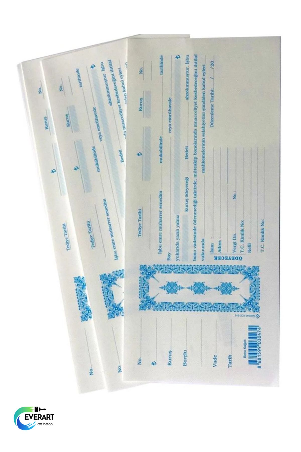everart Senet Koçanı 300 lü 1 Paket Senet Bono Borç Alacak Senedi Poşetli 12x25 cm