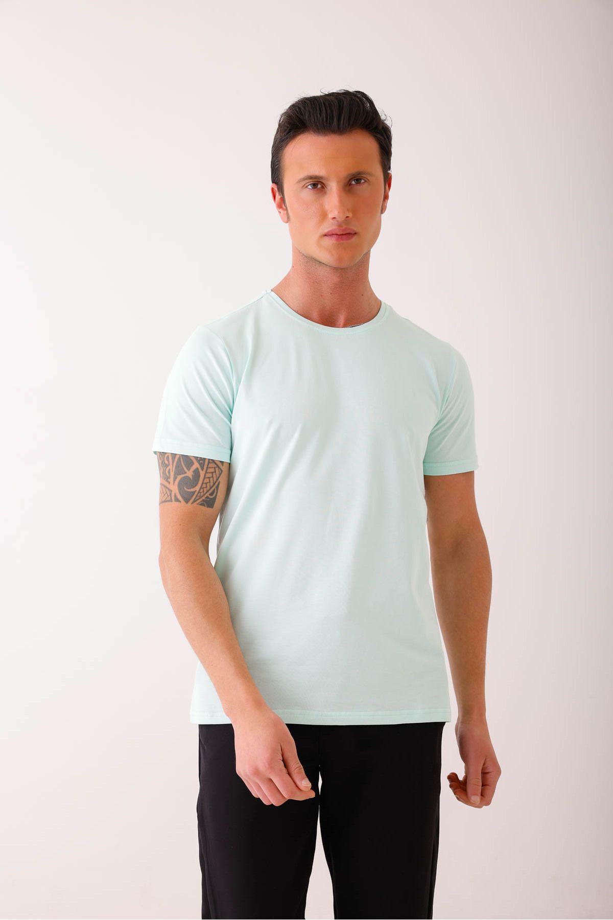 Decas SIRENUS Slim Fit Bisiklet Yaka Basic Tişört - Açık Yeşil