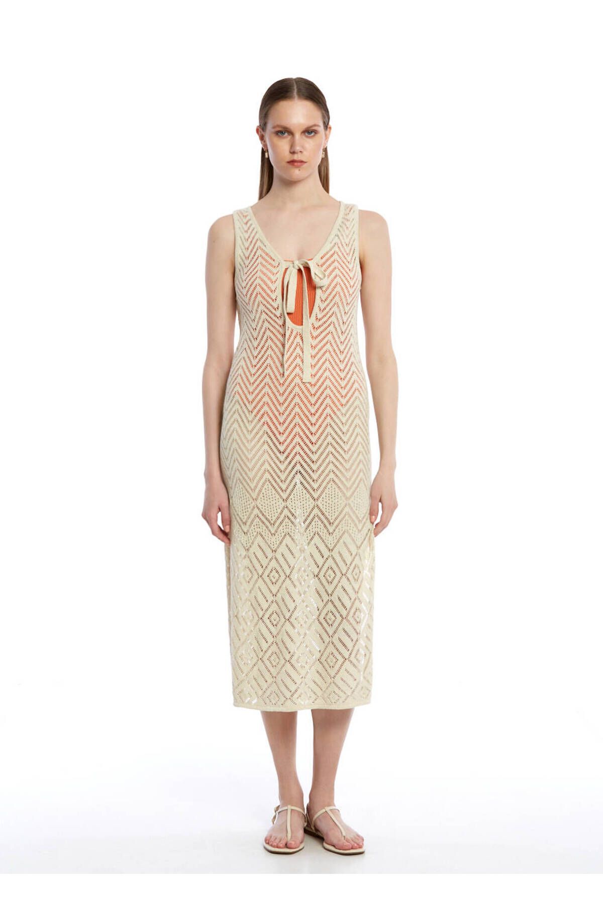 Knitss Bej Beachwear Triko Elbise
