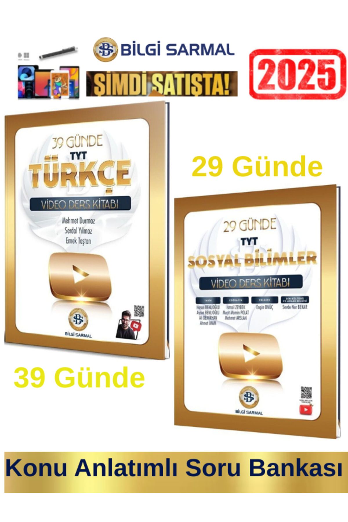 Bilgi Sarmal Yayınları 2025 39 Günde Tyt Türkçe+29 Günde Tyt Sosyal Bilimler Video Ders Kitabı+Android Kalem