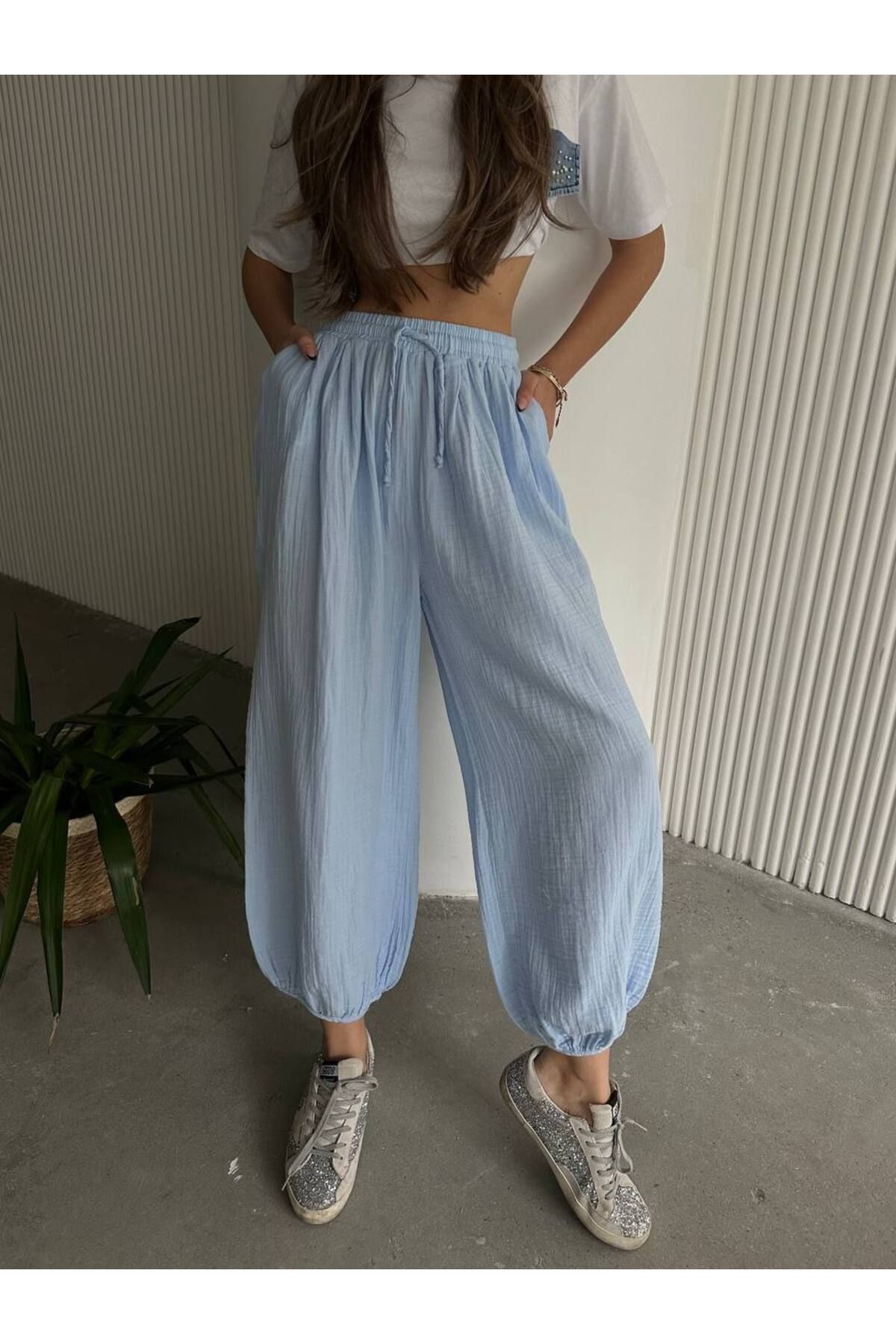 İLKCET MODA Müslin Kumaş Oversize Şalvar Pantolon