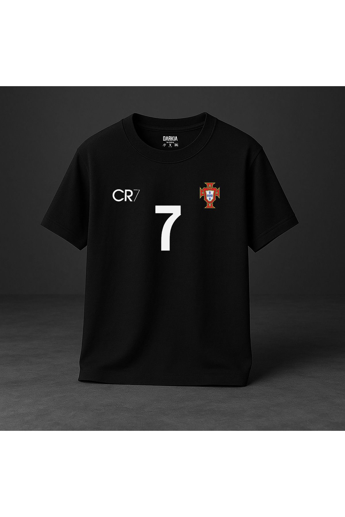 sielta Futbolcu Ronaldo Baskılı Bisiklet Yaka Çocuk Yetişkin Siyah Tişört T-shirt