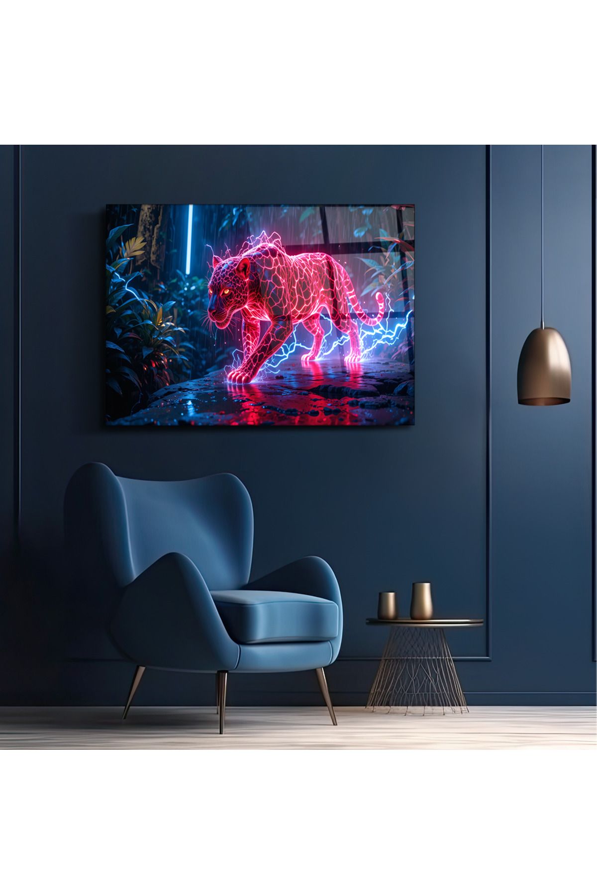 PoyKilArt Cam Tablo - Neon Panter - Duvar dekorasyonu - Ofis dekorasyonu - Duvar tablosu - YT