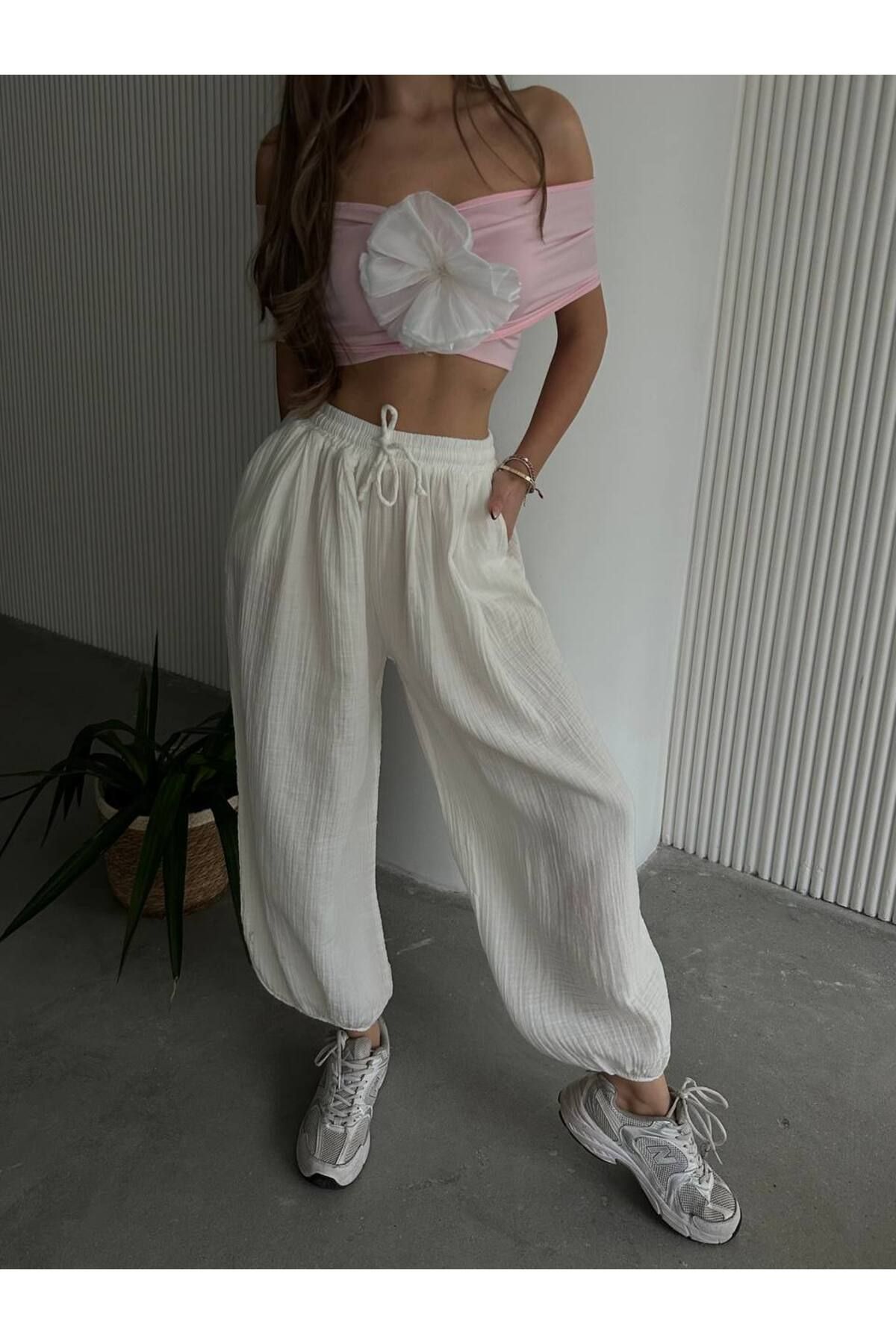 İLKCET MODA Müslin Kumaş Oversize Şalvar Pantolon