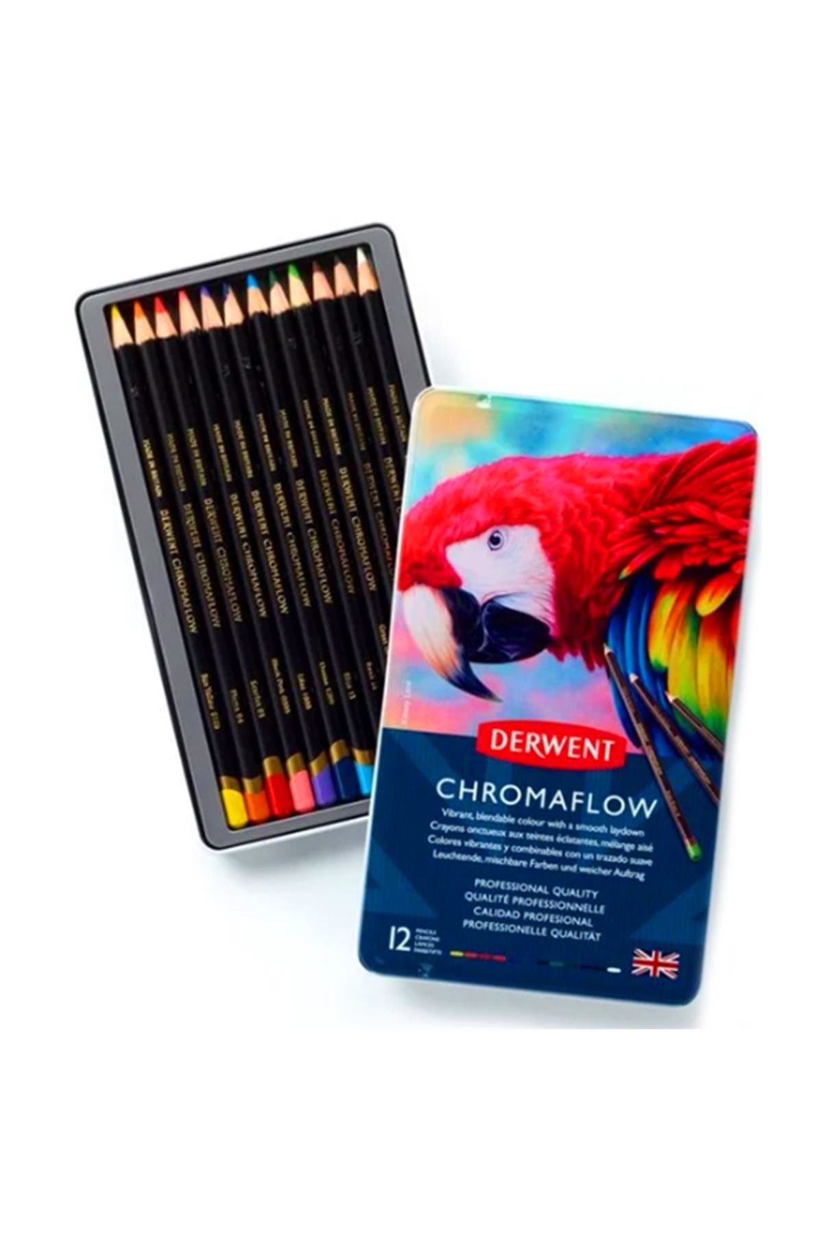 Derwent CHROMAFLOW KURUBOYA 12 RENK METAL KUTU SET