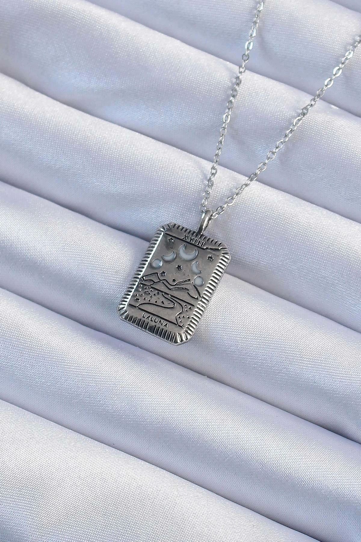 STOREMAX 316L Çelik Zincir Eskitme Gümüş Renk Ay Figürlü Tarot Kolye