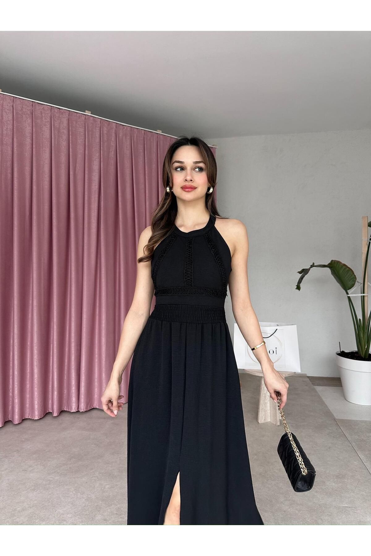 Mooi Butik SAMARA Maxi Elbise 3472 - Siyah