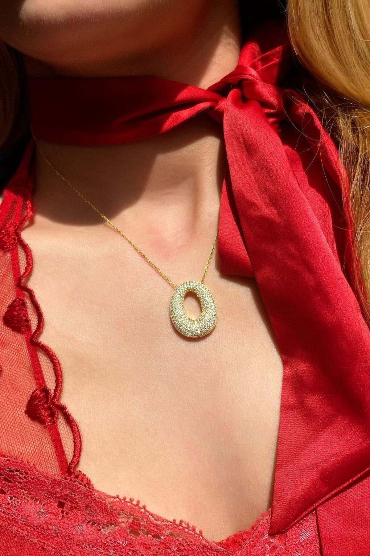 Spossy Silver Jewelry O Harfi Bombeli Harf Kolye