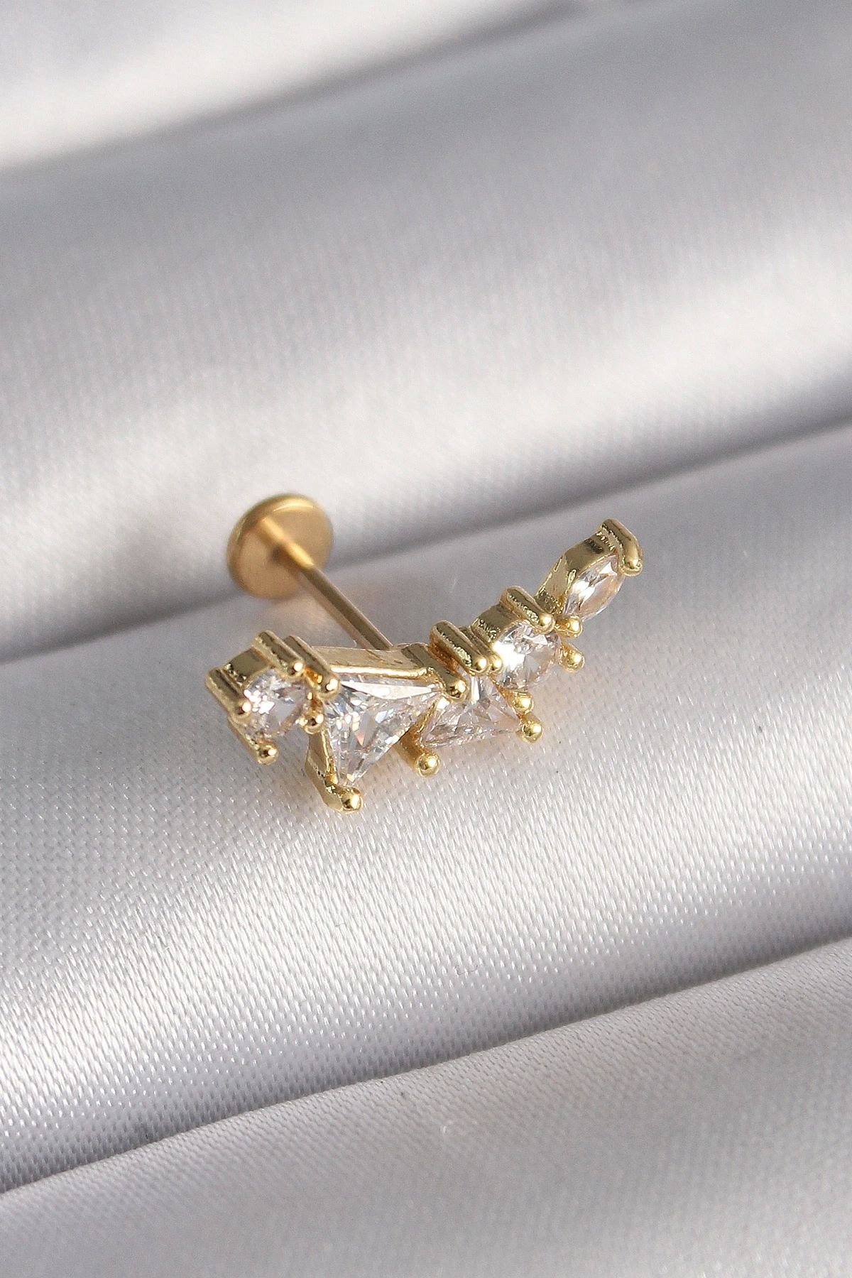 STOREMAX 316L Çelik Gold Renk Zirkon Taşlı Tragus Piercing