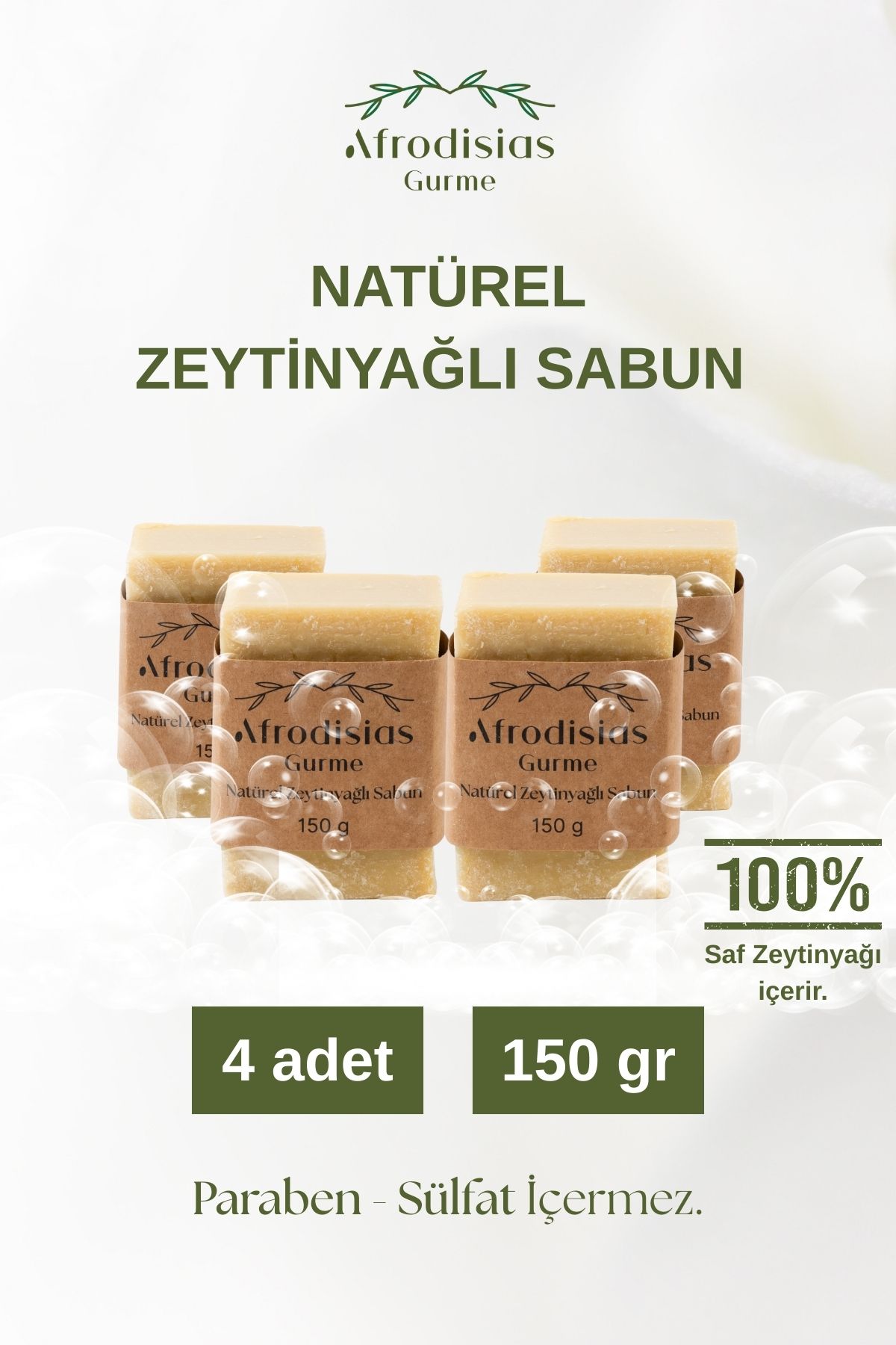 Afrodisias Gurme Natürel Zeytinyağlı Sabun - 4’lü paket