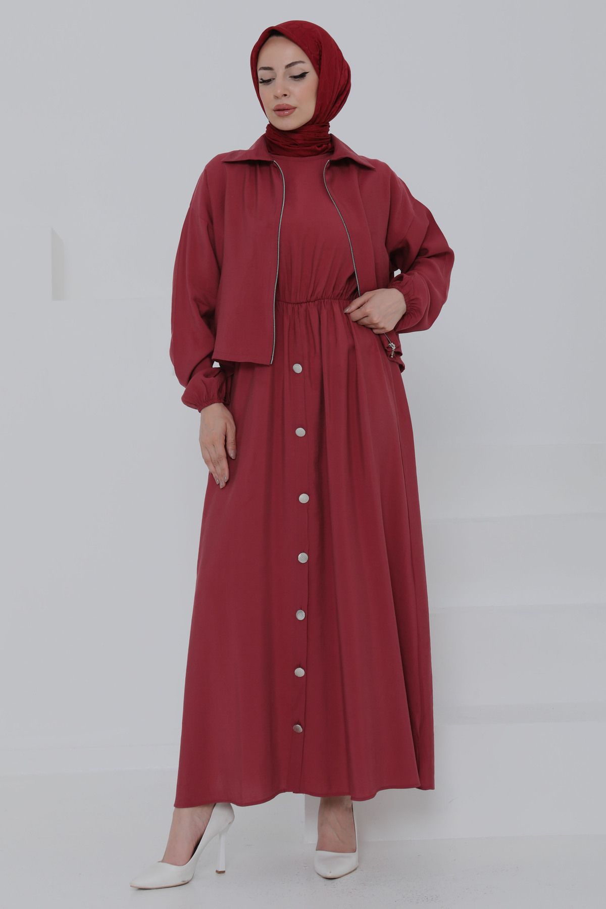 TOFİSA Düğme Detaylı Takım Bordo - 27010