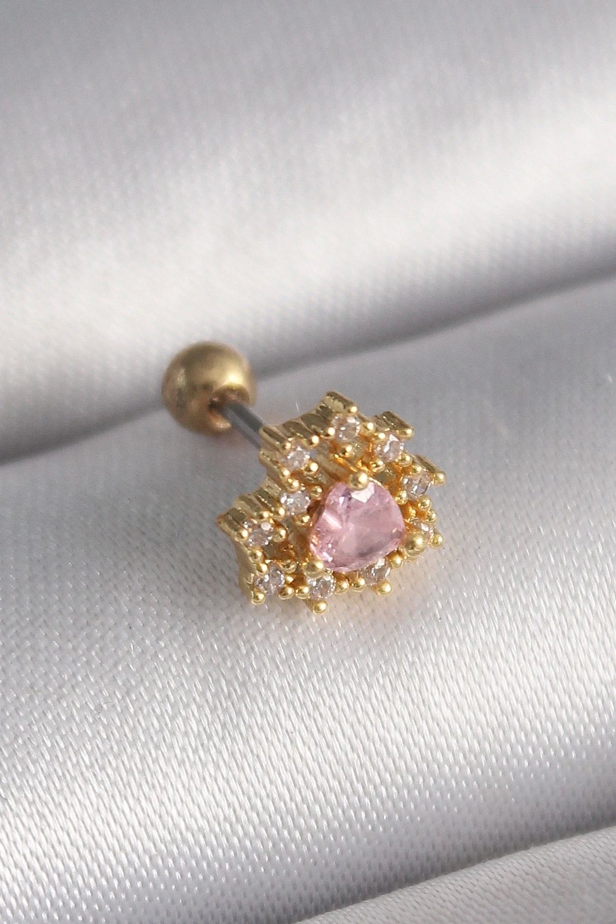 STOREMAX 316L Çelik Gold Renk Zirkon Taşlı Kalp Tragus Piercing