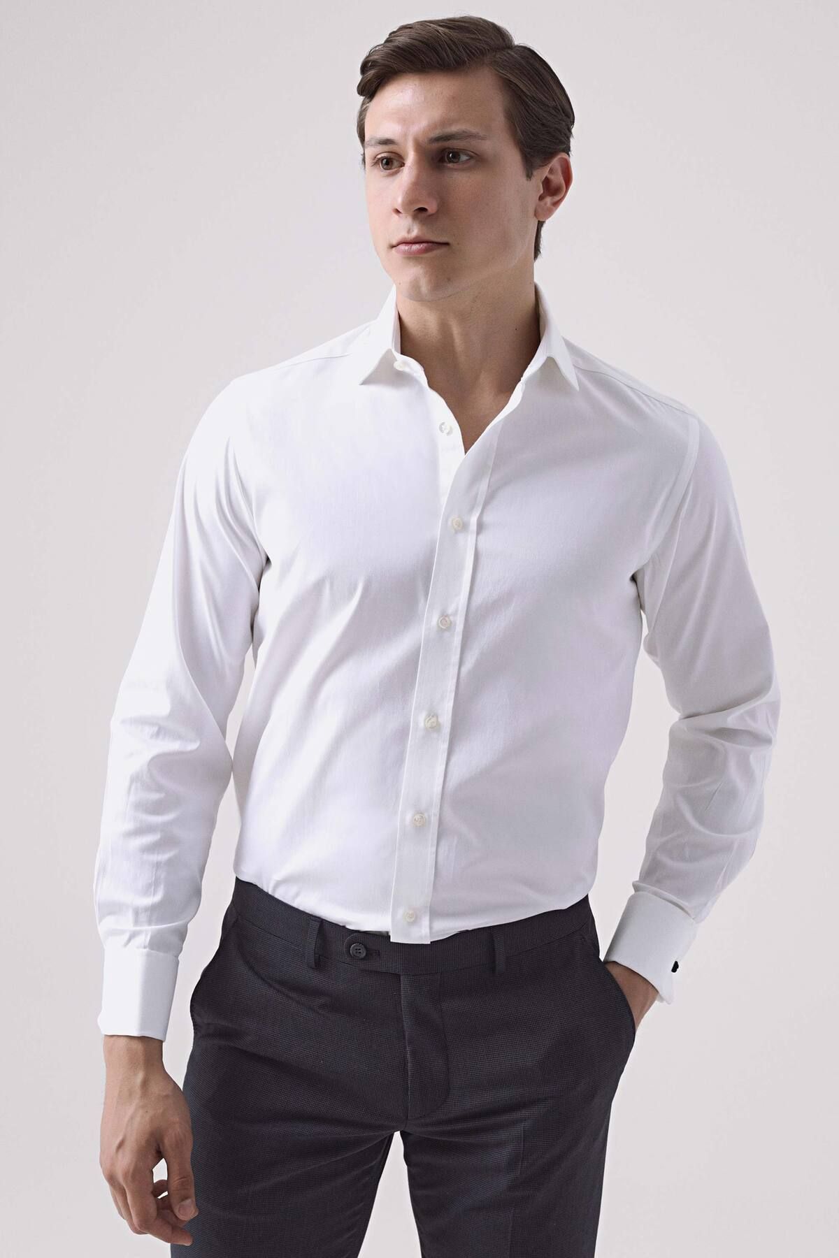 D'S Damat Ds Damat Regular Fit Beyaz Düz Gömlek