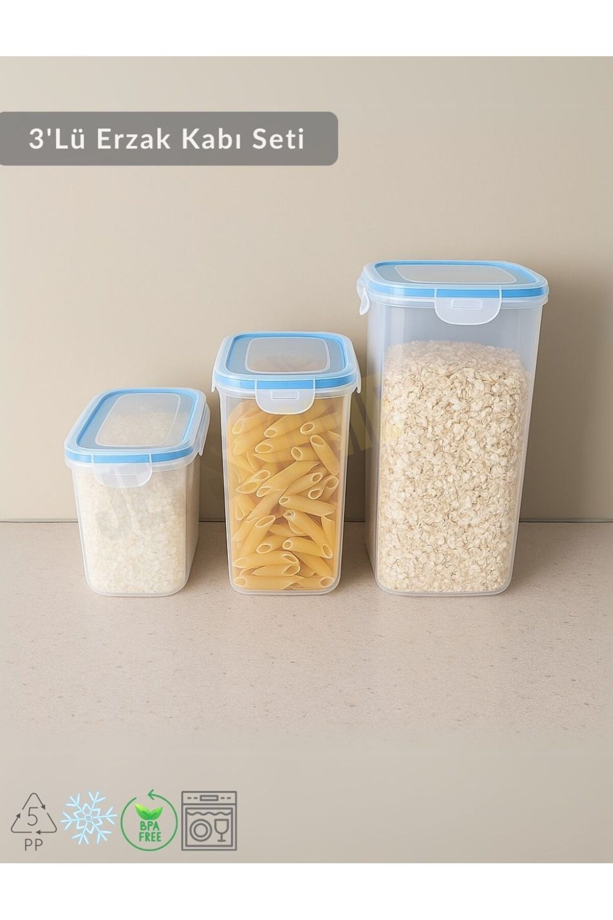 Jet's Home 3'Lü Erzak Kabı Seti Kilitlenebilir Saklama Kabı Hava Almaz Bakliyat Kabı Bpa Free