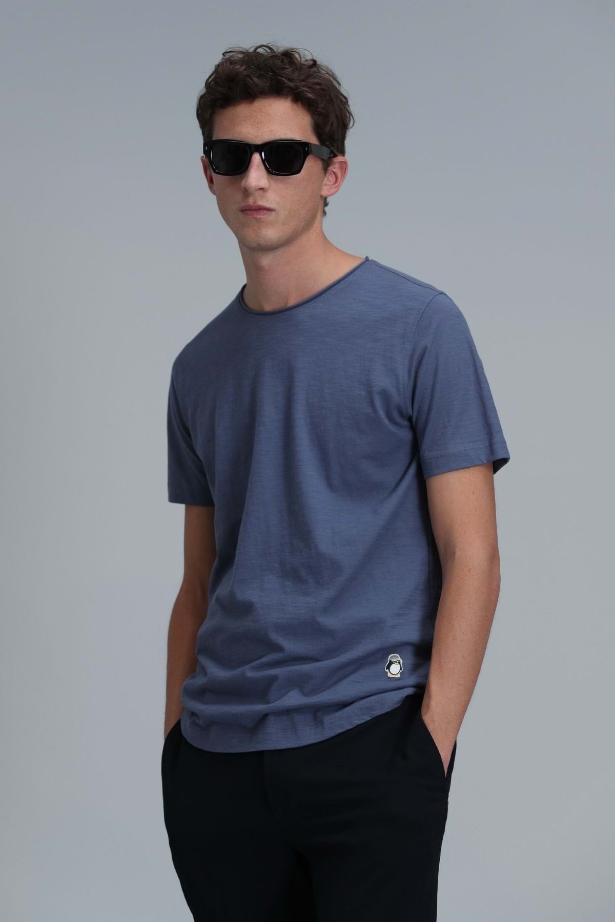 Lufian 111020203 Junya Erkek Basic Tişört Erkek T-Shirt MAVİ