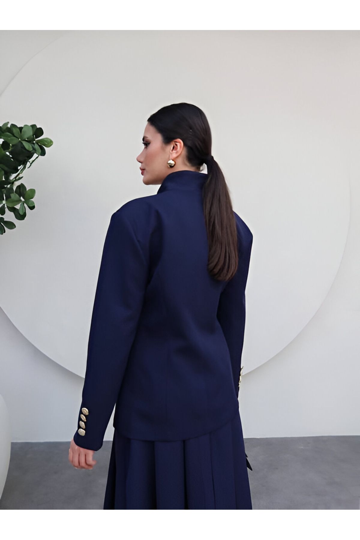 AlisaSu Lacivert Gold Düğmeli Şal Yakalı Blazer Ceket