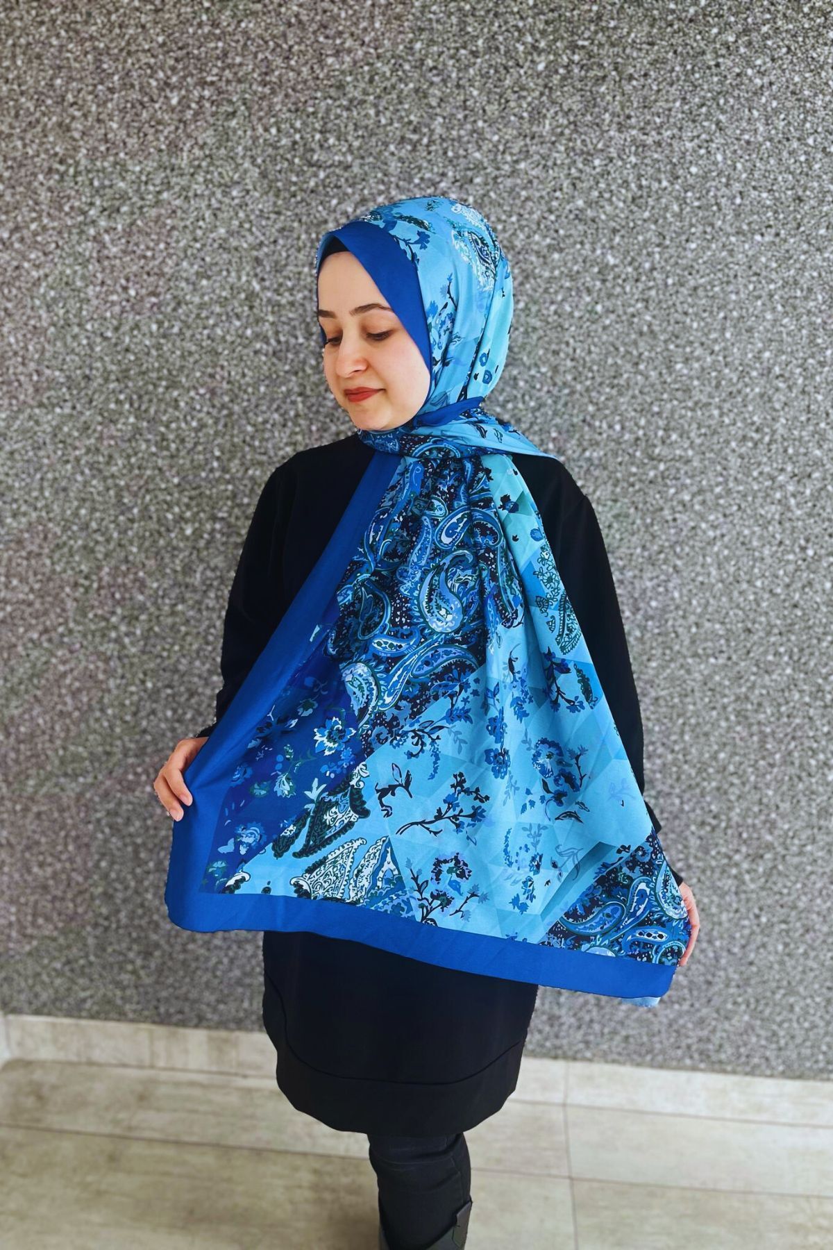 tarzınısec-Şal de damă cu model retro Estascarf albastru 2