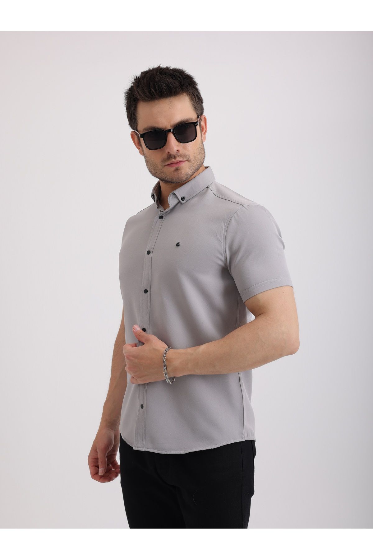 Sabe Erkek Slim Fit Gri Likralı Örme Duble Kumaş