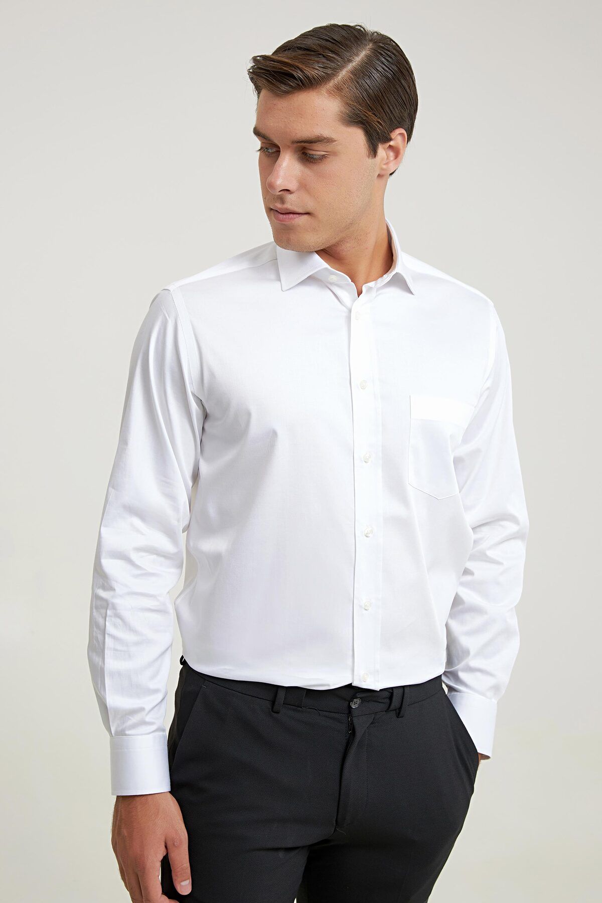 D'S Damat Ds Damat Regular Fit Beyaz Düz Gömlek