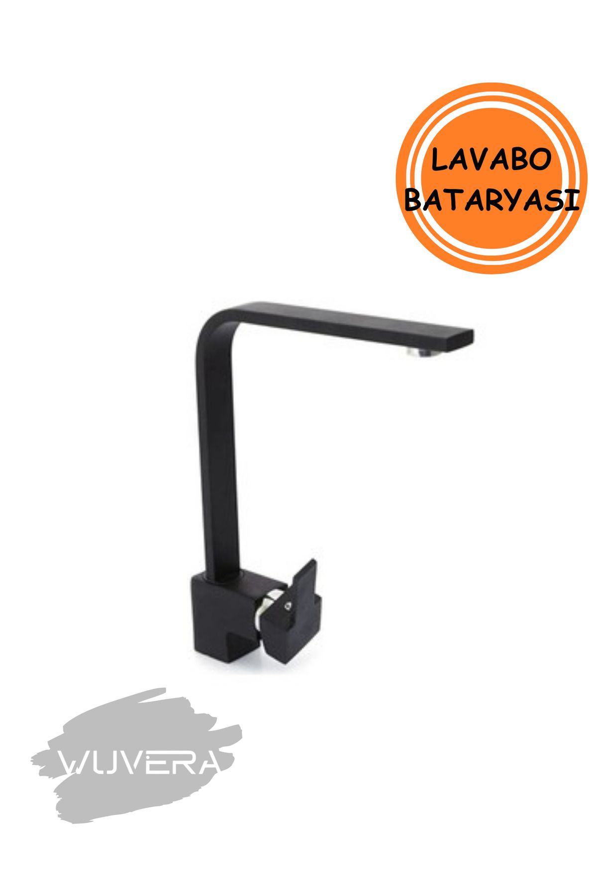 WUVERA Mat Siyah Kare Lavabo Bataryası – Çift Girişli, Aç-Kapa, Modern ve Dayanıklı