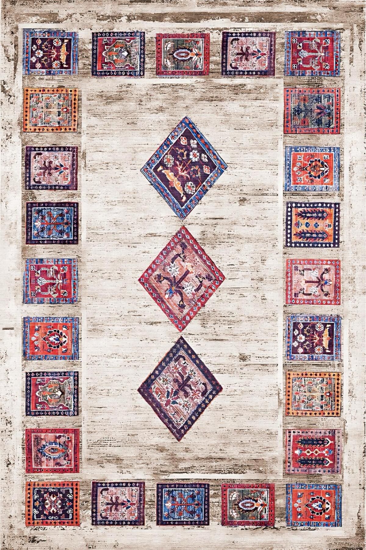 Harikabirev HARİKABİREV | VİNTAGE ESKİTME TARZ OTANTİK MİNİMALİST MODERN DESENLİ| YIKANABİLİR HALI